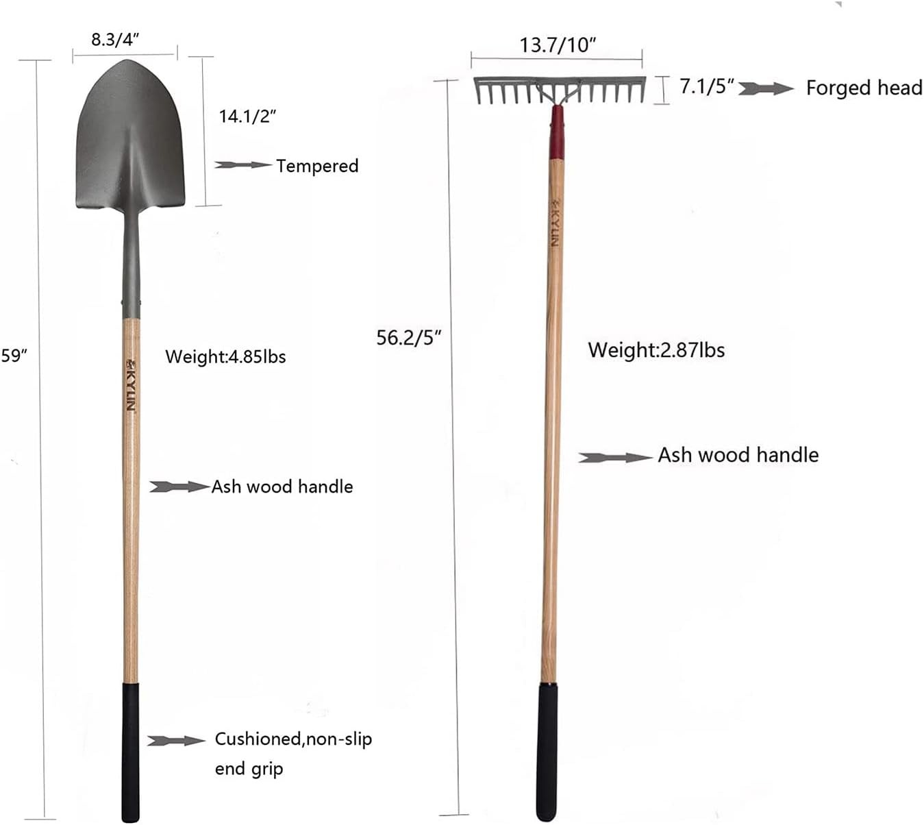 Landscaping Shovel Rake Tools Set Heavy Duty Yard Digging Shovels Garden Hoe Lon