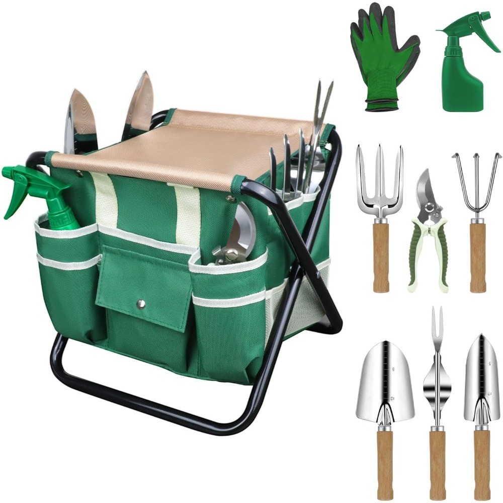 10-Piece Garden Tool Set, Heavy Duty Stainless Steel with Tote Bag