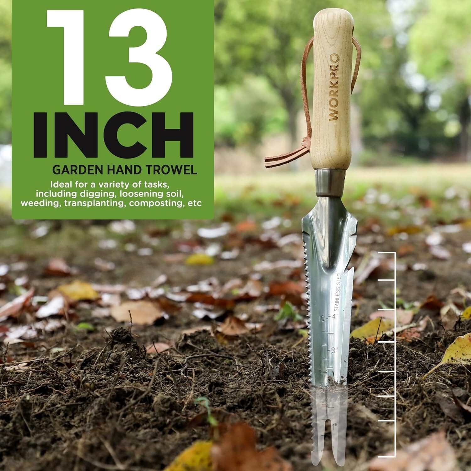 WORKPRO Hand Weeder Puller, 5-in-1 Stainless Steel Garden Trowel with Wooden Han