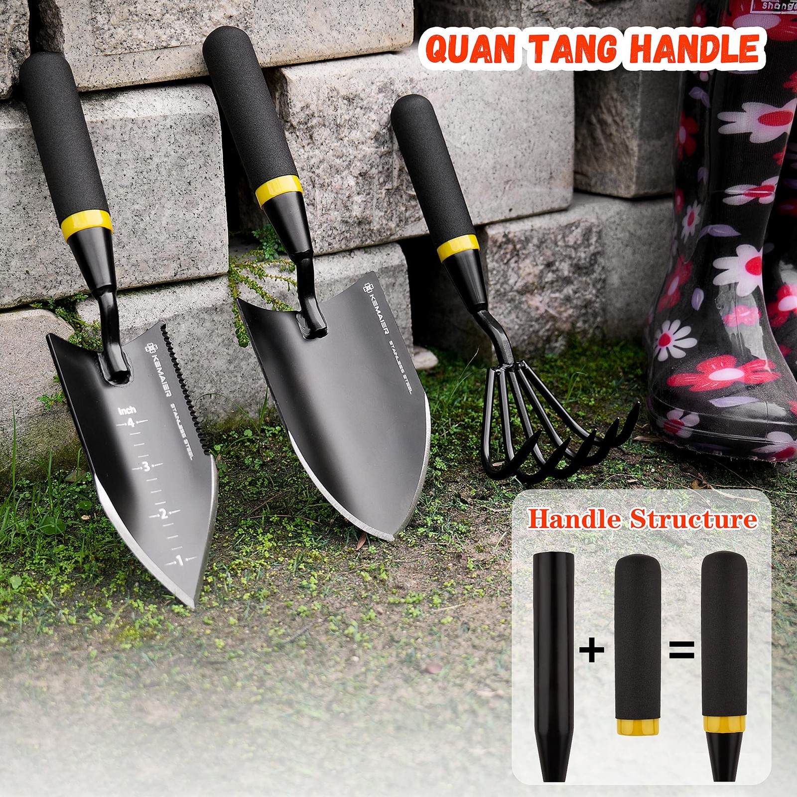 Stainless Steel Garden Tool Set with Trowel, Shovel & Hand Cultivators