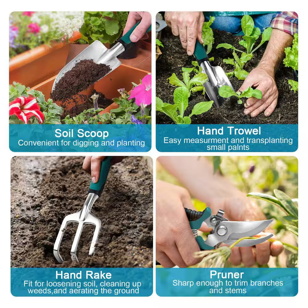 7 Piece Garden Tool Set with Repotting Mat, Heavy Duty Ergonomic Handle Tools an