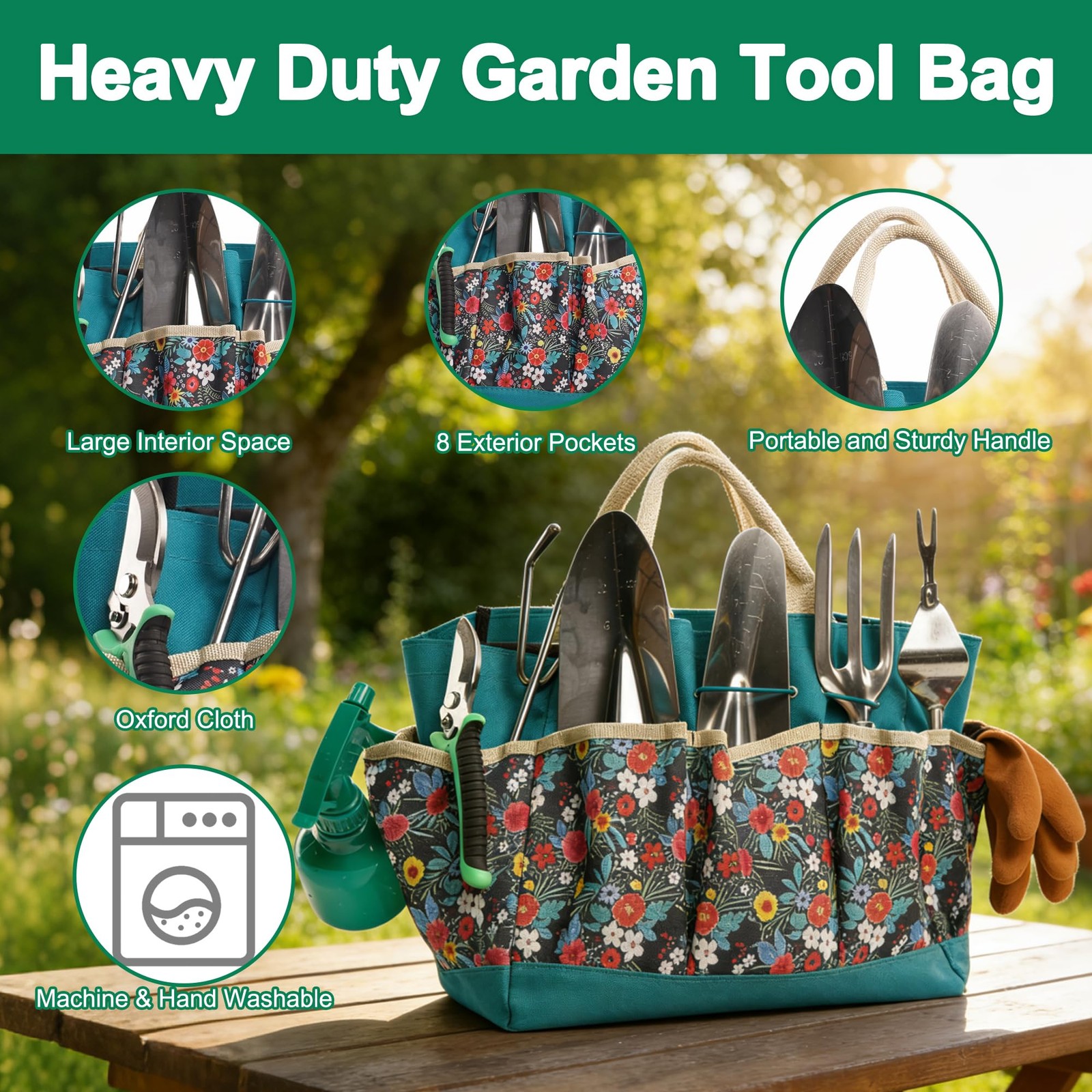 9 PCS Turquoise Garden Tool Set Heavy Duty Stainless Steel Gardening Hand Bag