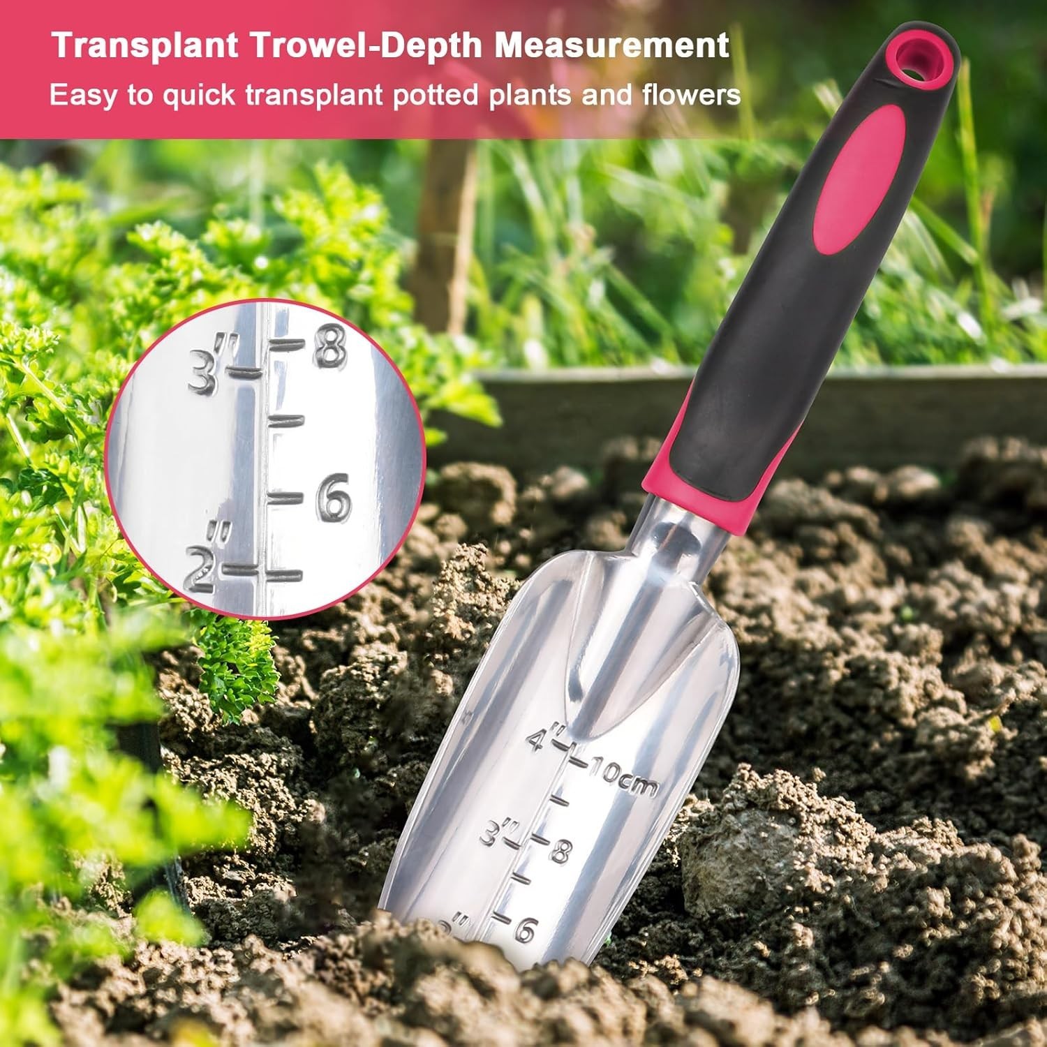 MECHEER 3 Pack Garden Tools Set Shovel Trowel Rake Aluminum Red
