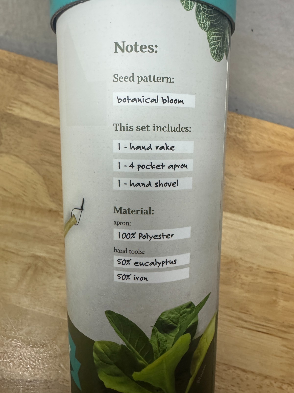 Seed & Sprout Gardening Set – Botanical Bloom – Apron, Hand, Rake, & Shovel -New