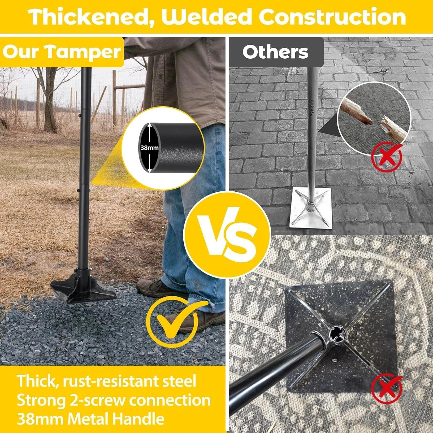 Tamper Tool: Heavy Duty 8″X 8″ Steel Ground Tamper Tool for Garden Yard,58″ Long