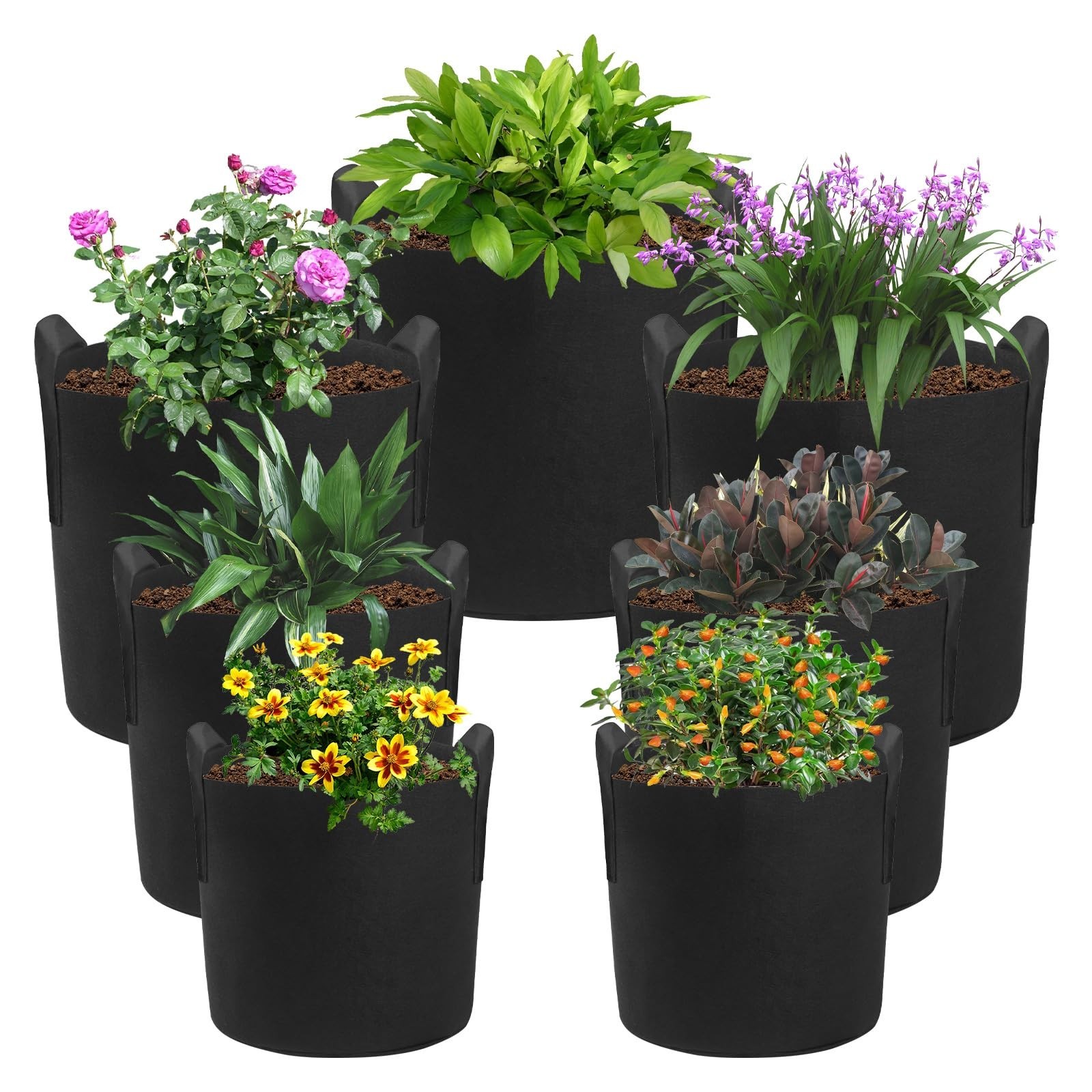 LITLANDSTAR 7 Pack Black Grow Bags, Thickened Nonwoven Plant Fabric Pots with…