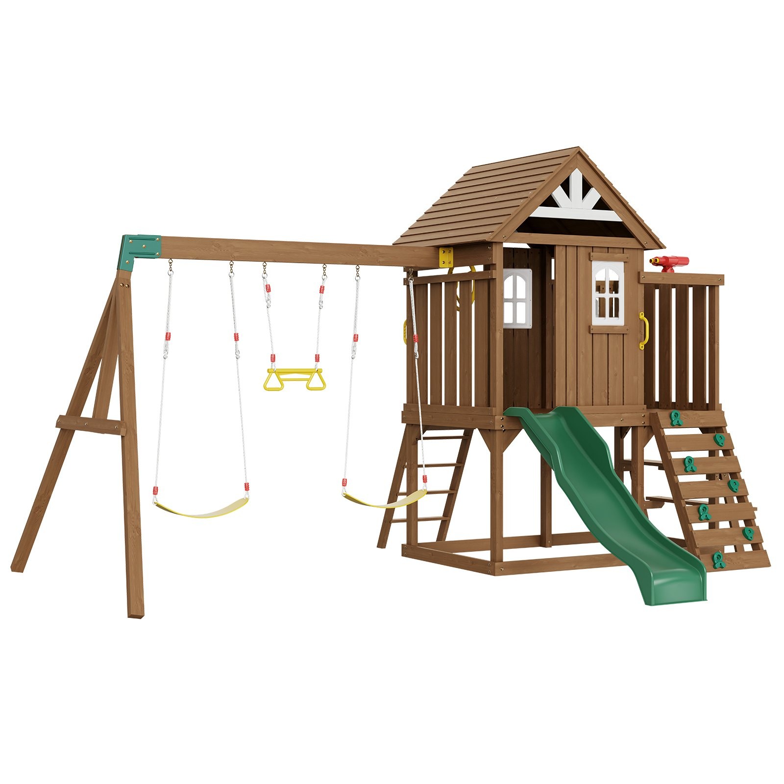 Wooden Swing Set,9 IN 1 Outdoor Playground Sets for Backyards,2 Swings,Trapeze B