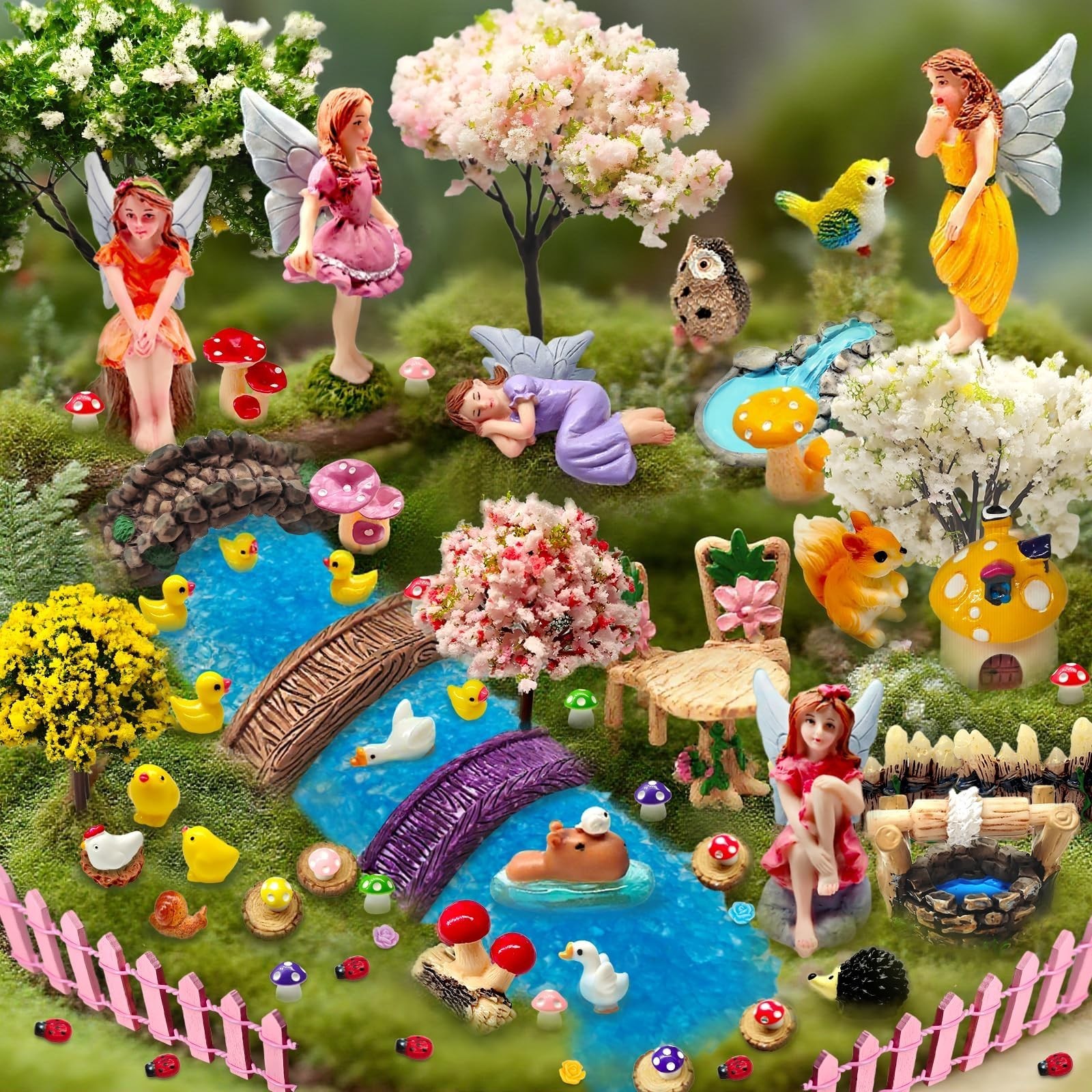 114 Pcs Miniature Fairy Garden Accessories Kit Resin Elves Animal Figurines D…