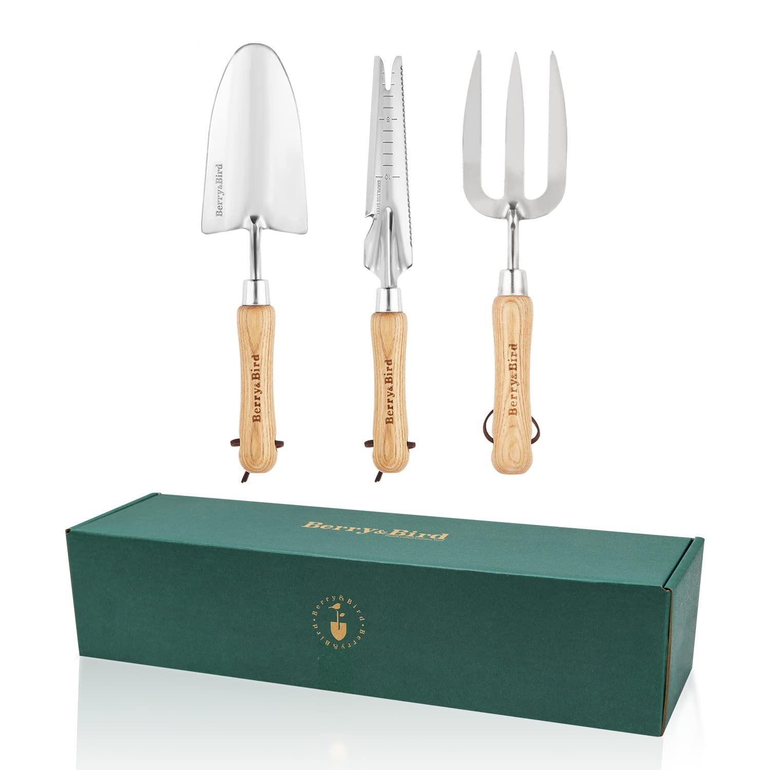 Garden Hand Tool Set 3 PCS Stainless Steel Trowel Fork Weeder with Handle