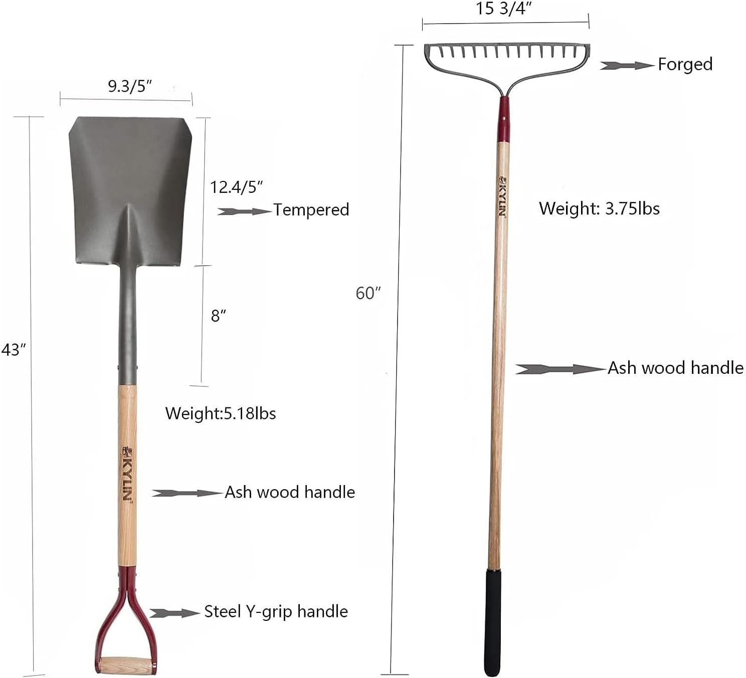 6-Piece Pro Long Ash Handle Garden Tools Set for Landscaping Agricture or Backya