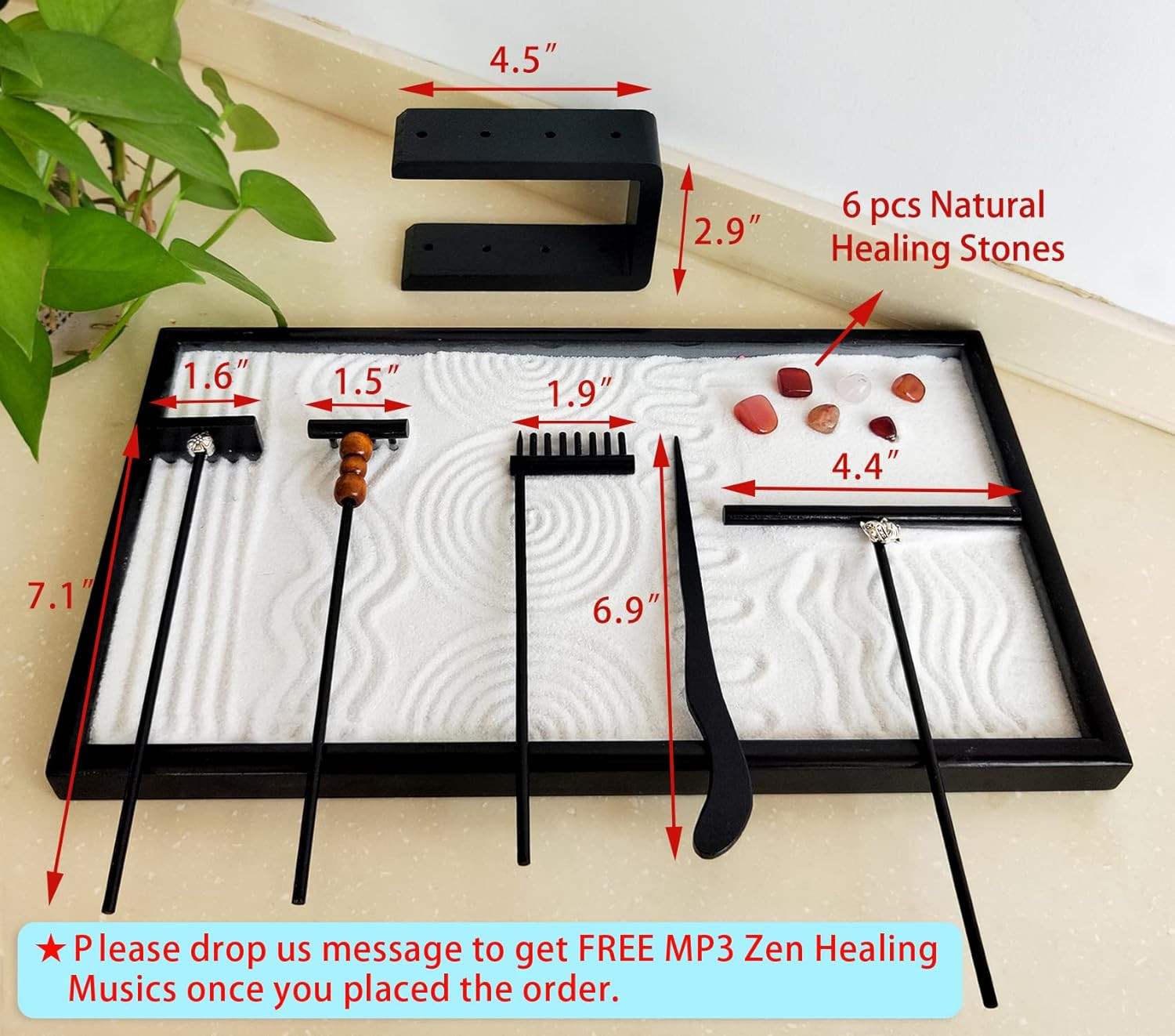 12-Piece Mini Zen Garden Rake Set with Storage Stand and Crystals for Relaxation