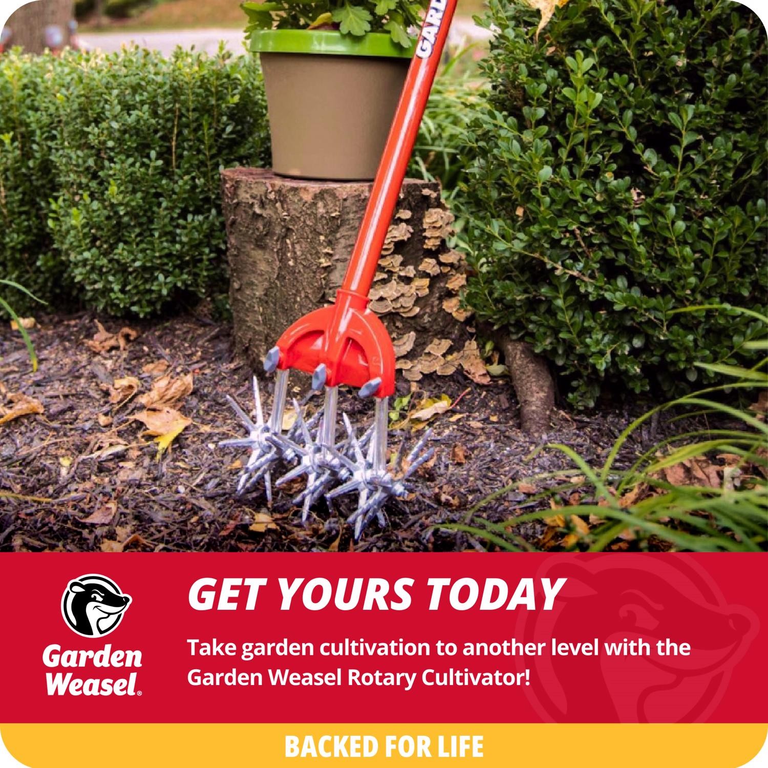 Garden Weasel 3 Tine Steel Rotary Hand Cultivator 45 in. Steel Handle