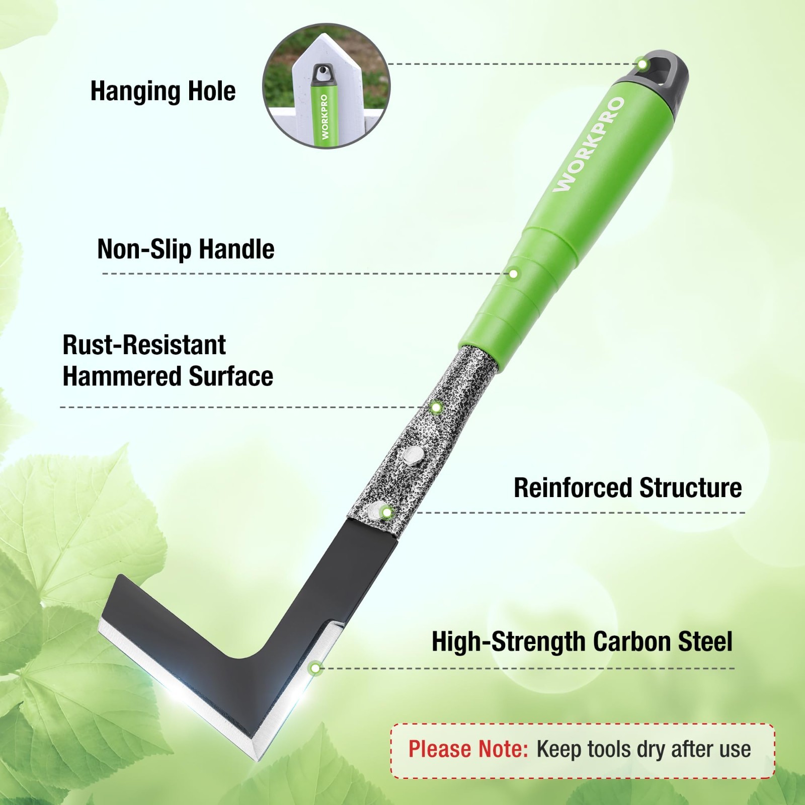 6-Piece Heavy Duty Garden Tool Set, Soft Rubber Handle, Trowel, Rakes, Hoe & Wee