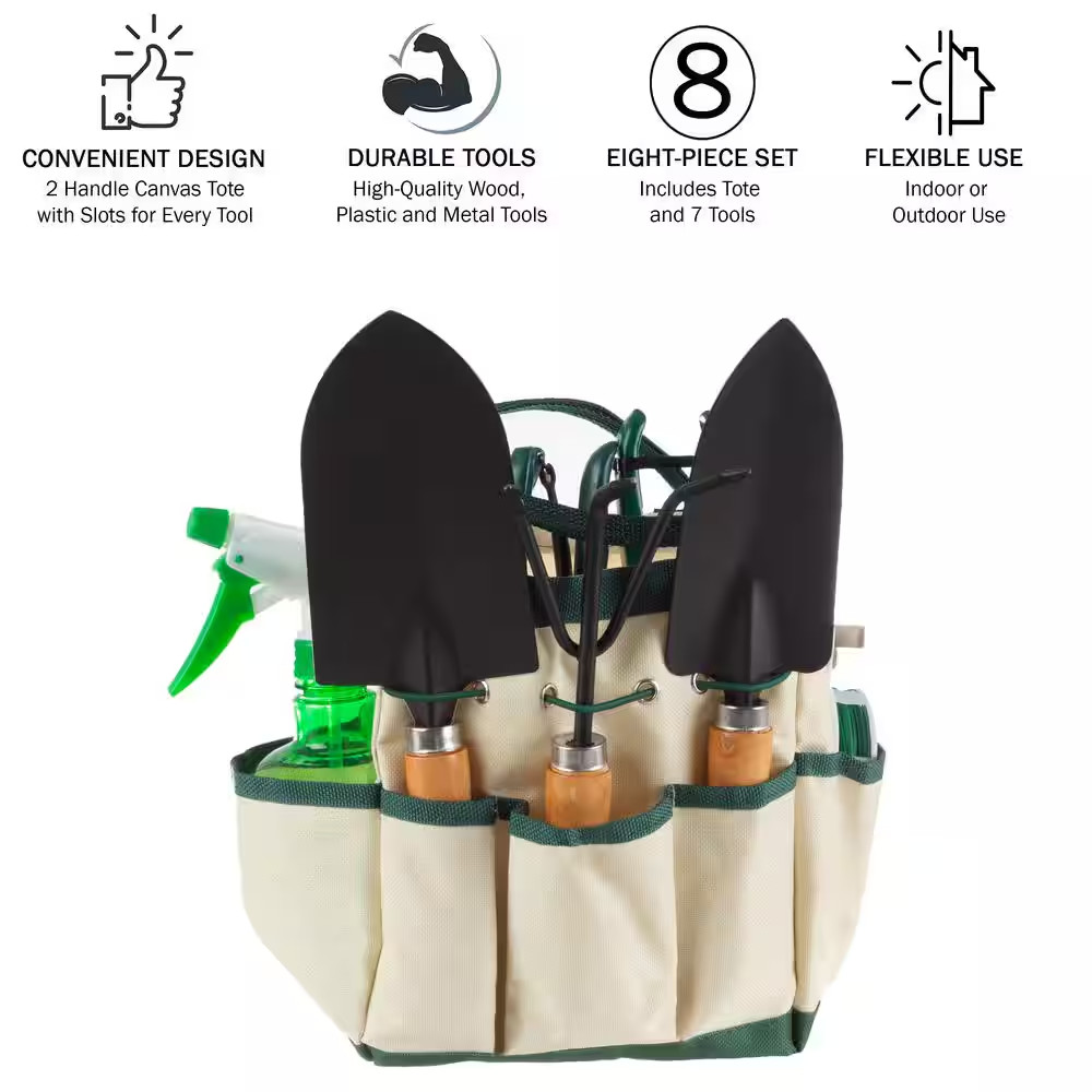 8.25 In. Garden Tool and Tote Set (8-Piece)