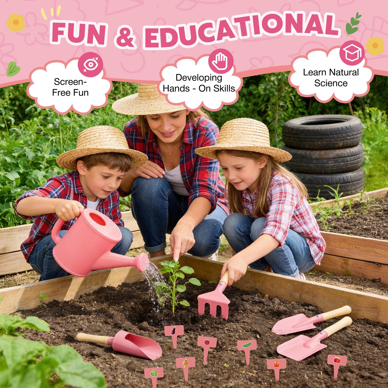 Kids Gardening Set, New Garden Tools Kit for Kids Toddler Boys Girls