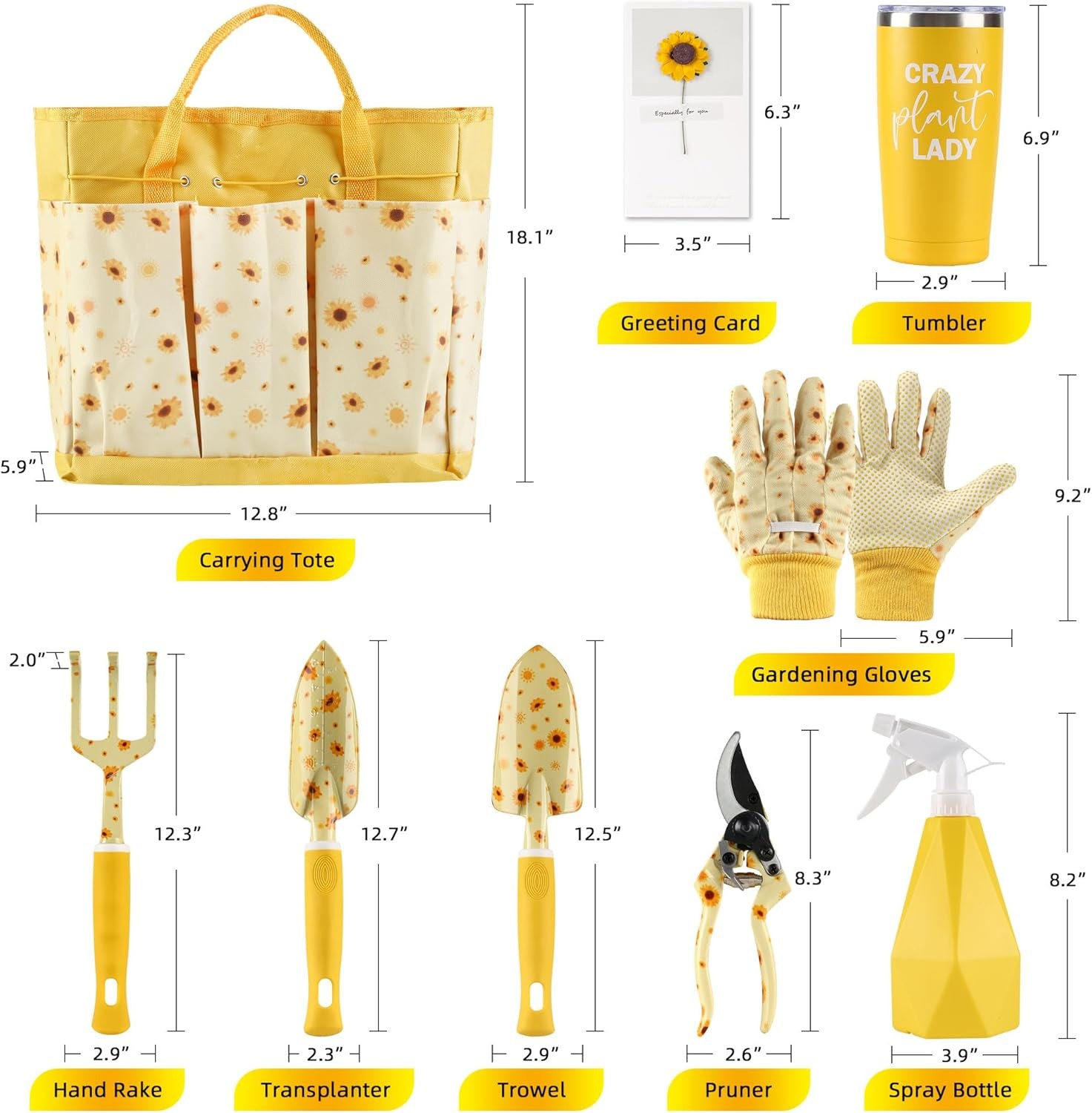 Sunflower Gardening Gifts for Women Heavy Duty Garden Tool Set with Storage Bag