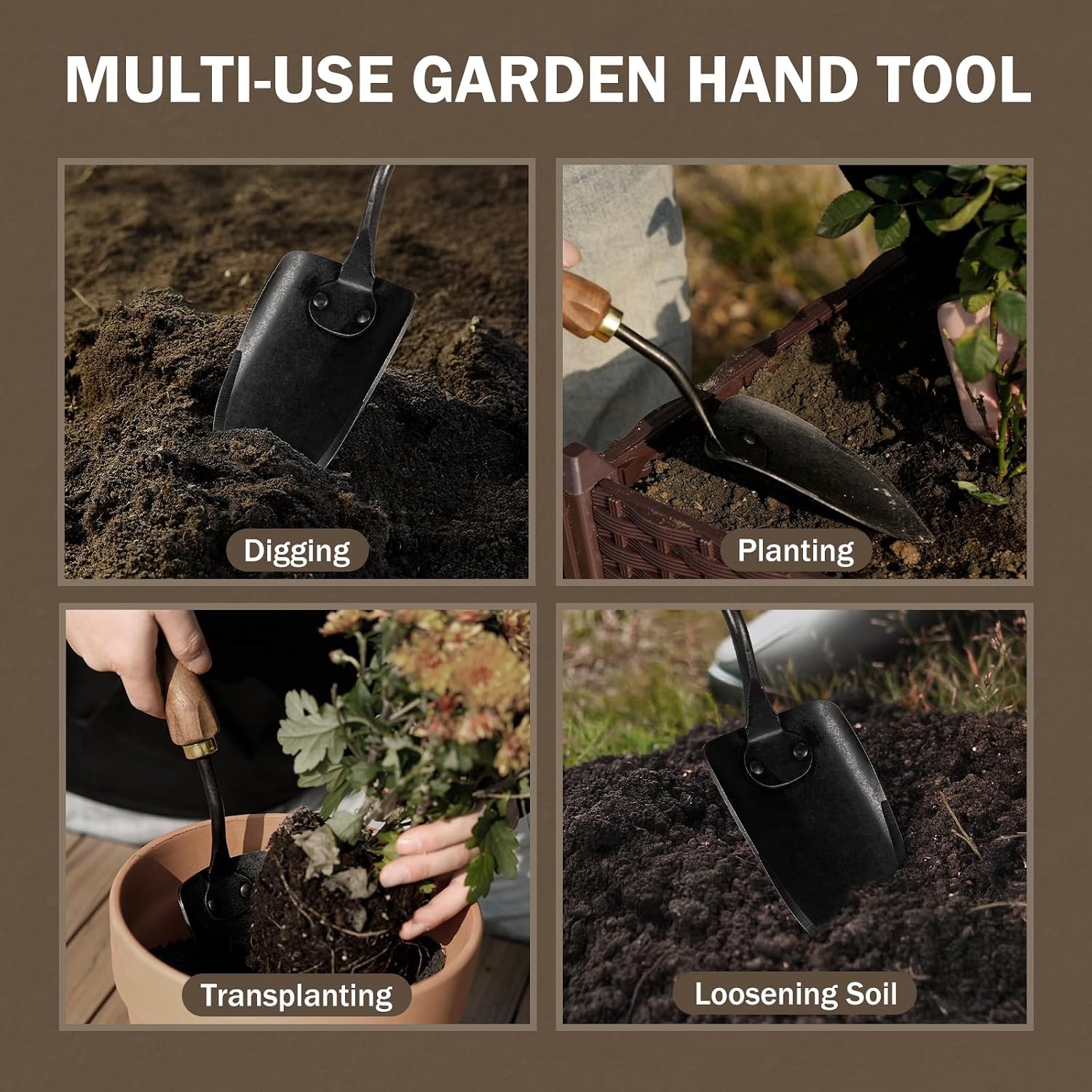 Garden Hand Trowel, Heavy Duty Stainless Steel Garden Shovel with Walnut Handle,