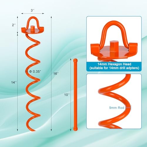 FEED GARDEN 16 Inch Spiral Ground Anchors Heavy Duty Screw Stakes 4 Pack Orange