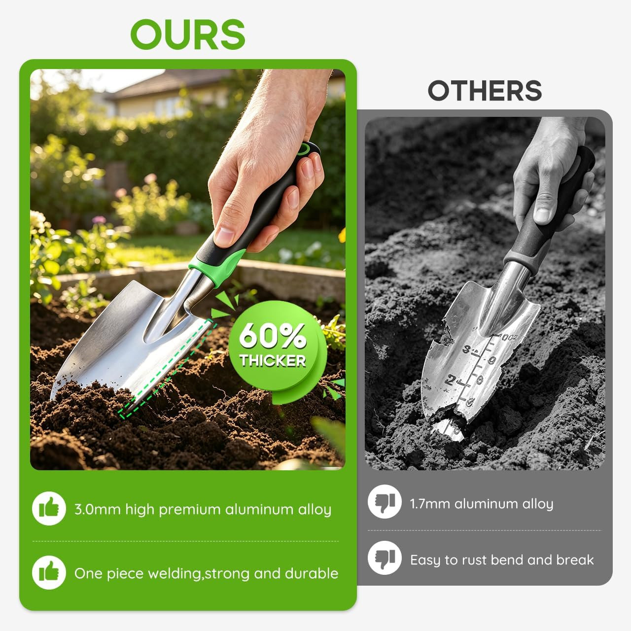 Garden Tool Set, 3 Pack Aluminum Heavy Duty Gardening Kit Includes Hand Trowel,