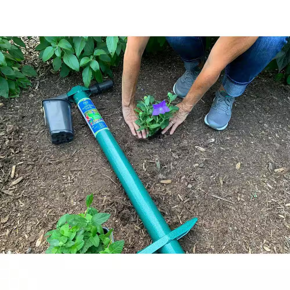 34 In. Carbon Steel Bulb Planter, 5-In-1 Multi-Use Long Handle Sod Plugger Weedi