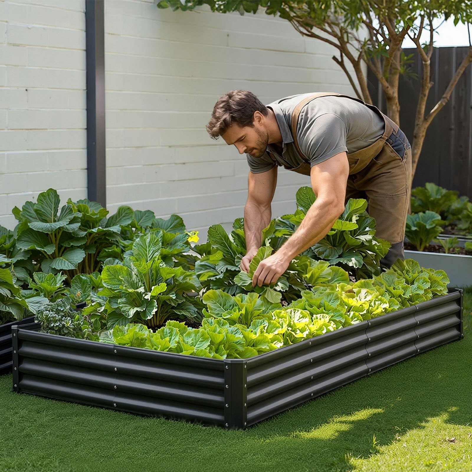 Metal Raised Garden Bed, 8 x 4 x 1 ft Outdoor Galvalume Planter Garden Box, Open