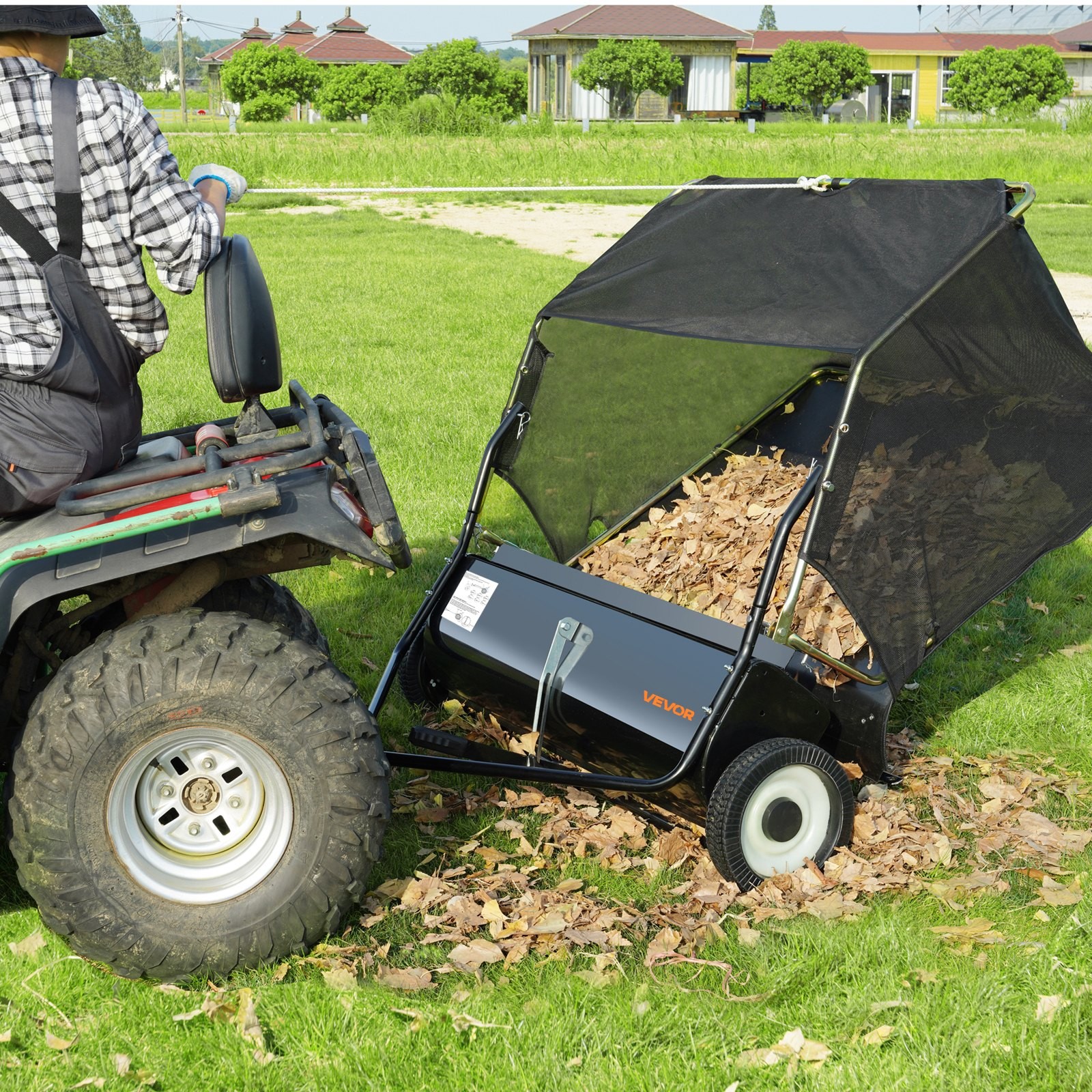 Tow Behind Lawn Sweeper, 44 in Pull Behind Lawn Sweeper, 25 cu. ft Large Capacit