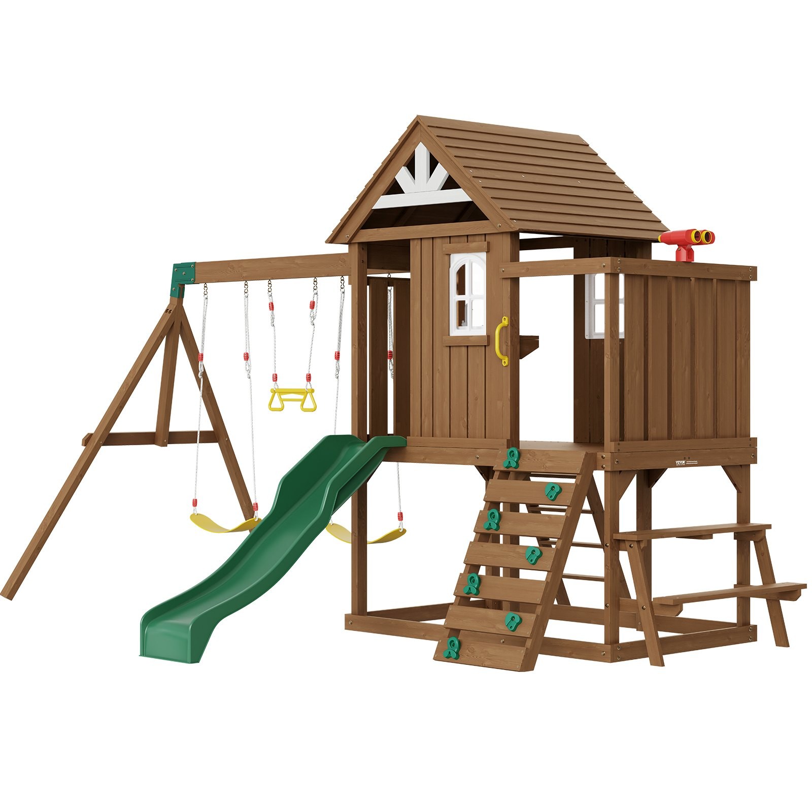Wooden Swing Set,9 IN 1 Outdoor Playground Sets for Backyards,2 Swings,Trapeze B