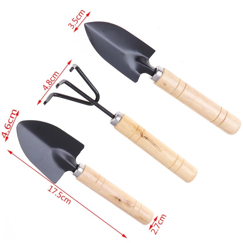 3pcs Mini Shovel Rake Spade Bonsai Planting Garden Outdoor Iron Hand Tool Set
