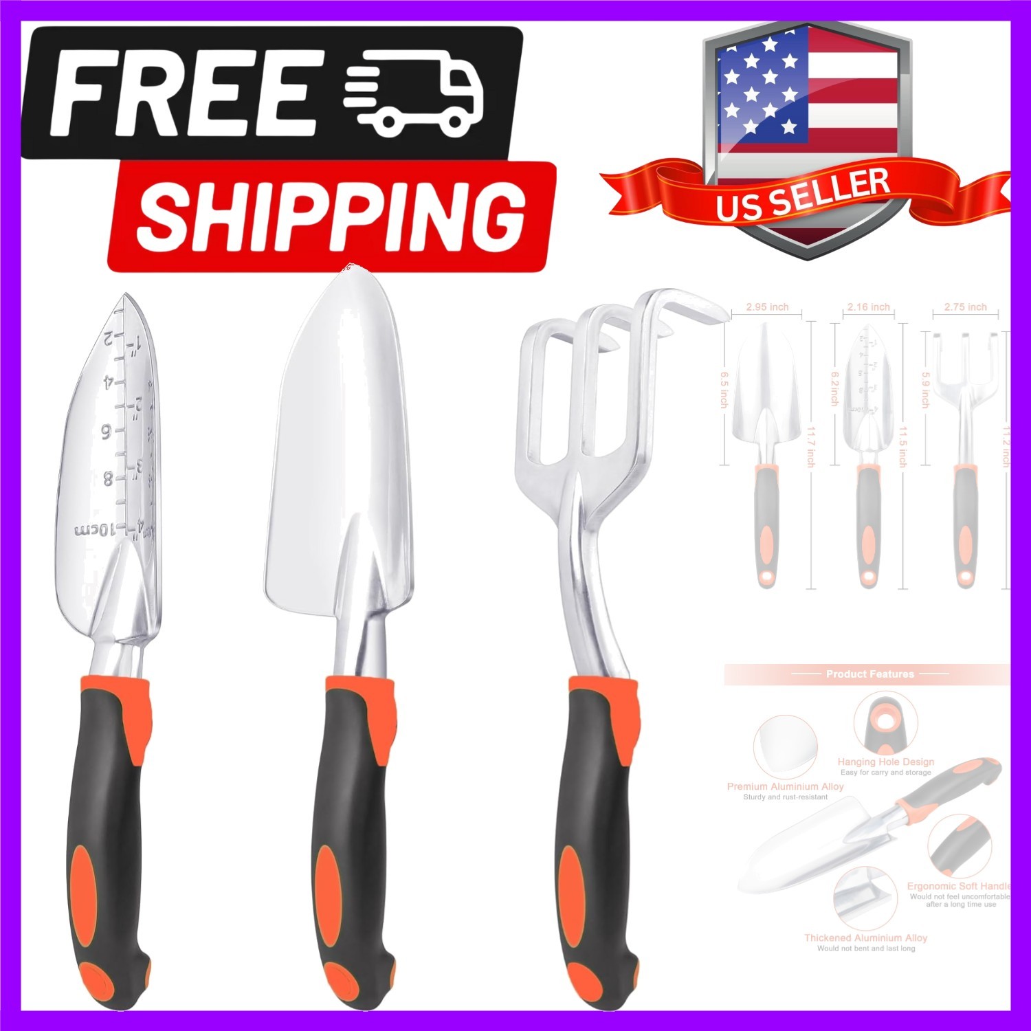 Garden Tools Set, 3 Pack Heavy Duty Gardening Tools Set Include Garden Shovel…
