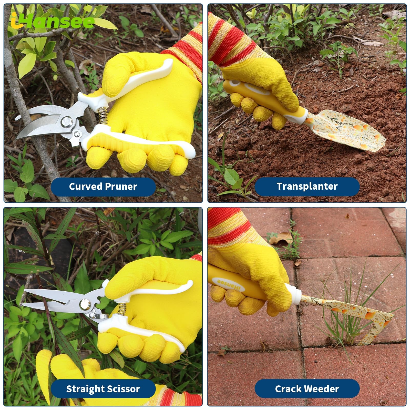 Yellow Garden Tools Set for , 10-Piece Gardening Tool Kit with Handbag, Non-S…