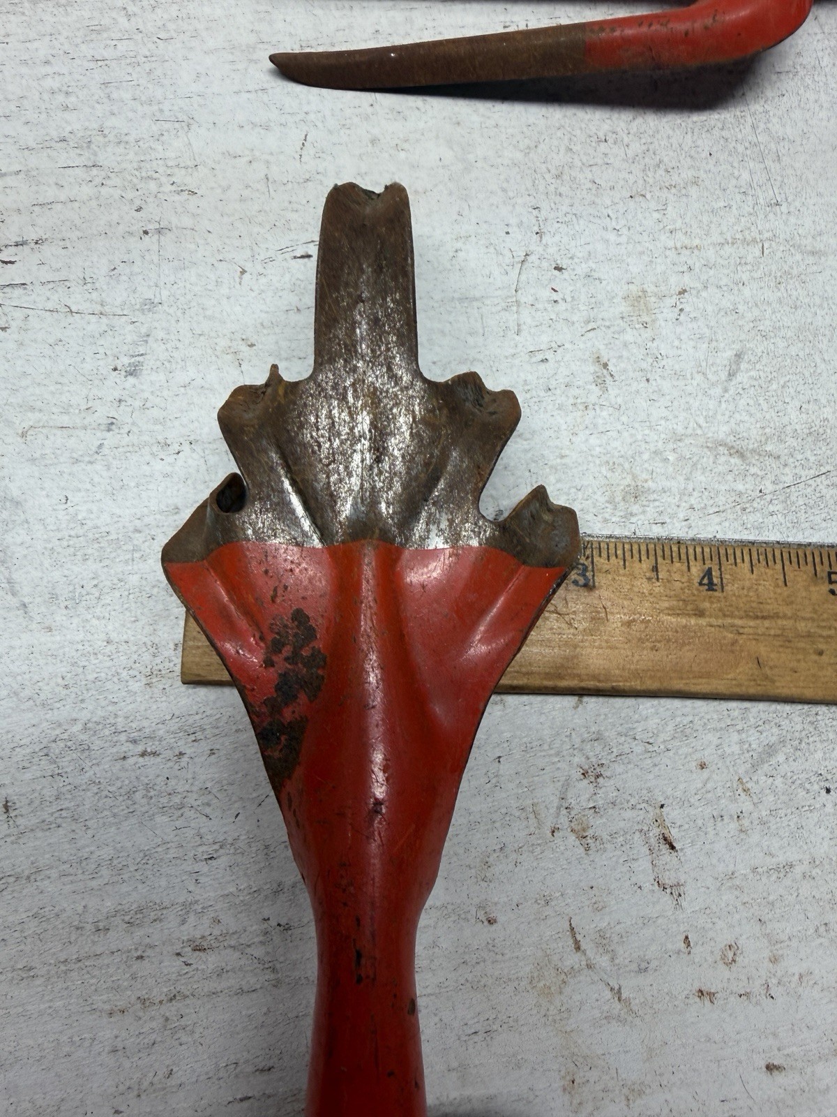 Vintage Garden Fork & Cultivator 1960s Orange Painted Metal & Wood Hand Tools