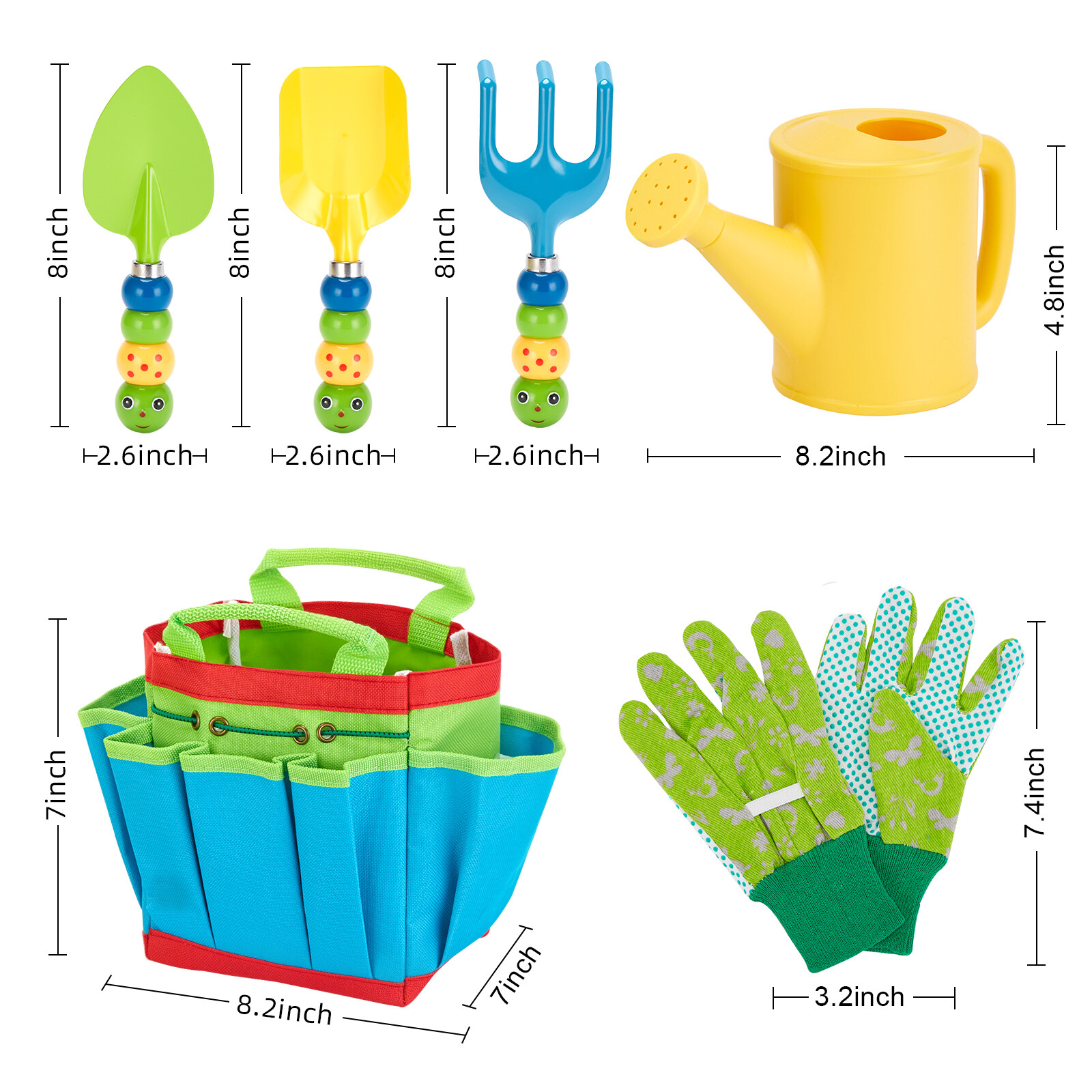 6pcs Childern Gardening Set Kids Garden Tools Fun Toys Shovel Rake Watering Can