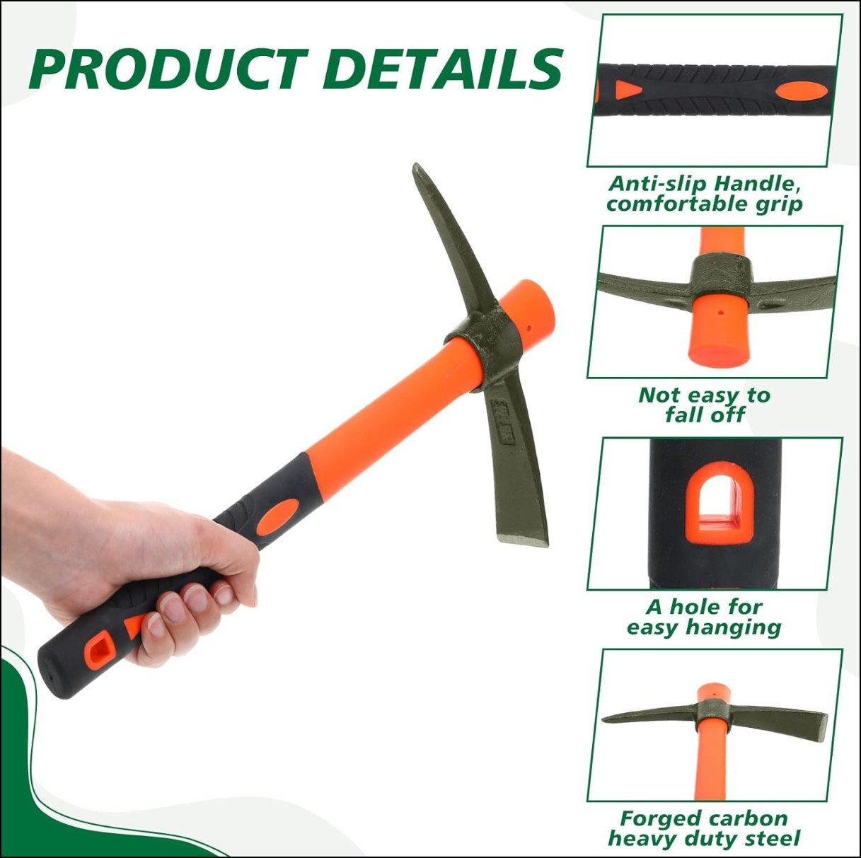 Mini Pick Mattock Hoe Forged Steel Adze Grubbing Hoe Fiberglass Ergonomic Grip