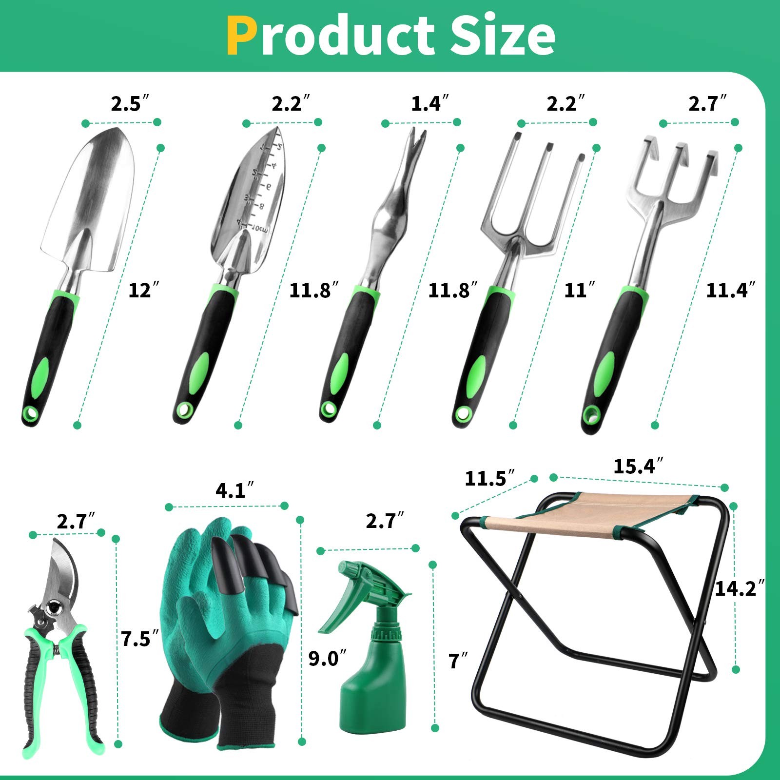 9 PCS All-in-Garden Tools Set, Heavy-Duty Cast-Aluminum Gardening Kit with Fo…