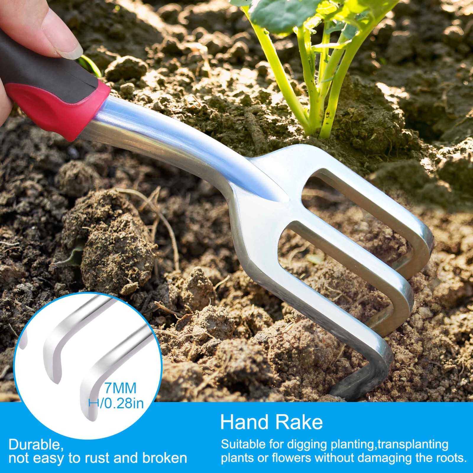 Garden Tool Set 3 PCS Aluminum Heavy Kit Hand Transplant Shovel Rake