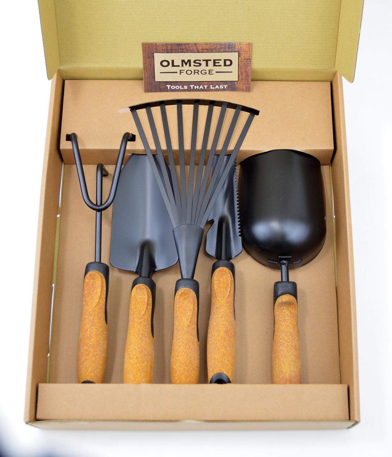 Olmsted Forge 5~Piece Garden Tool Set, Heavy~Duty Steel, Cork Handle