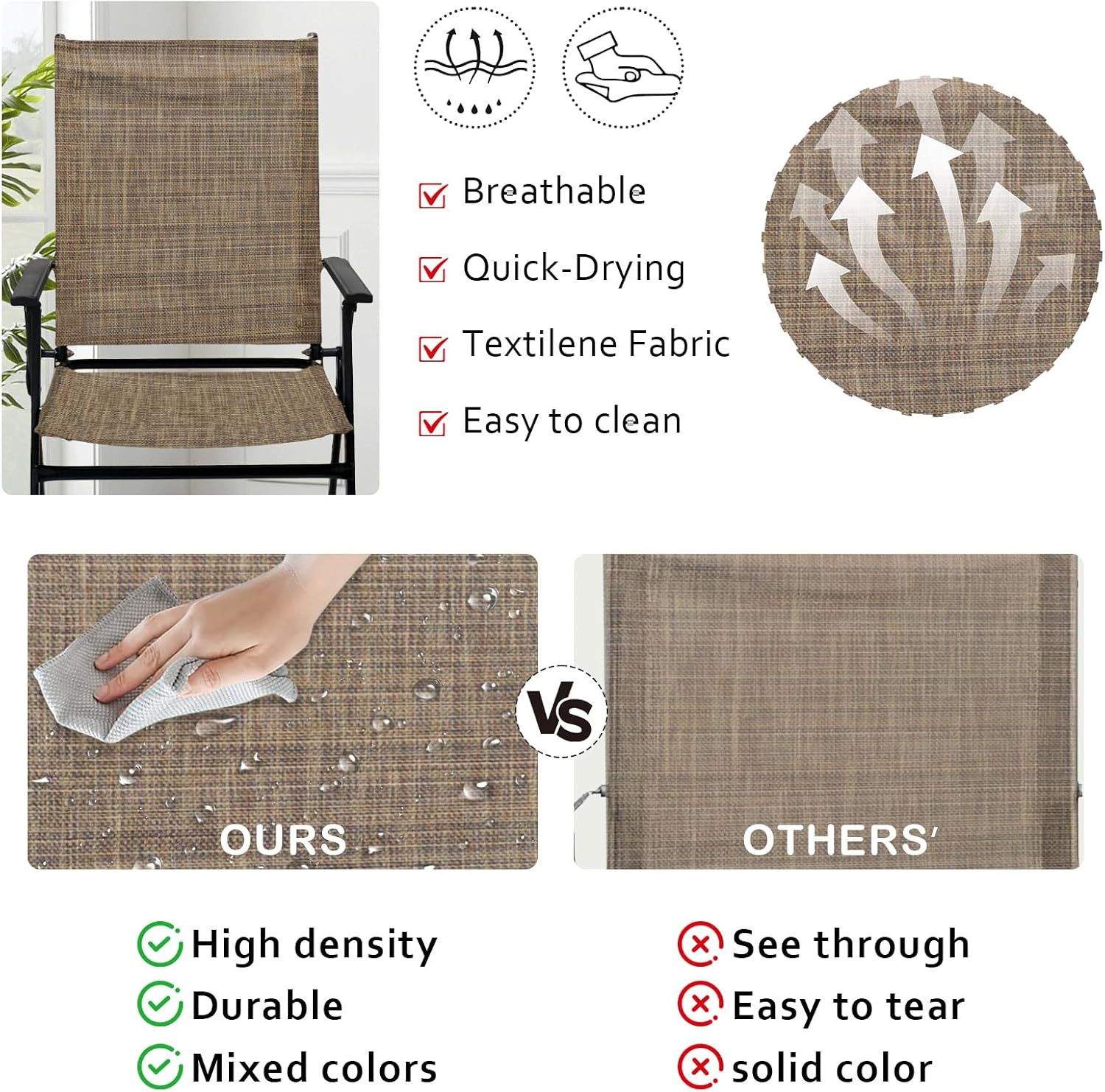 Folding Patio Chairs Set of 2 Stackable Outdoor Chairs with Armrests Backrest Po