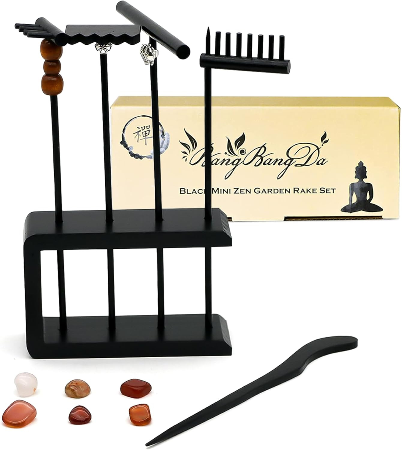 12-Piece Mini Zen Garden Rake Set with Storage Stand and Crystals for Relaxation