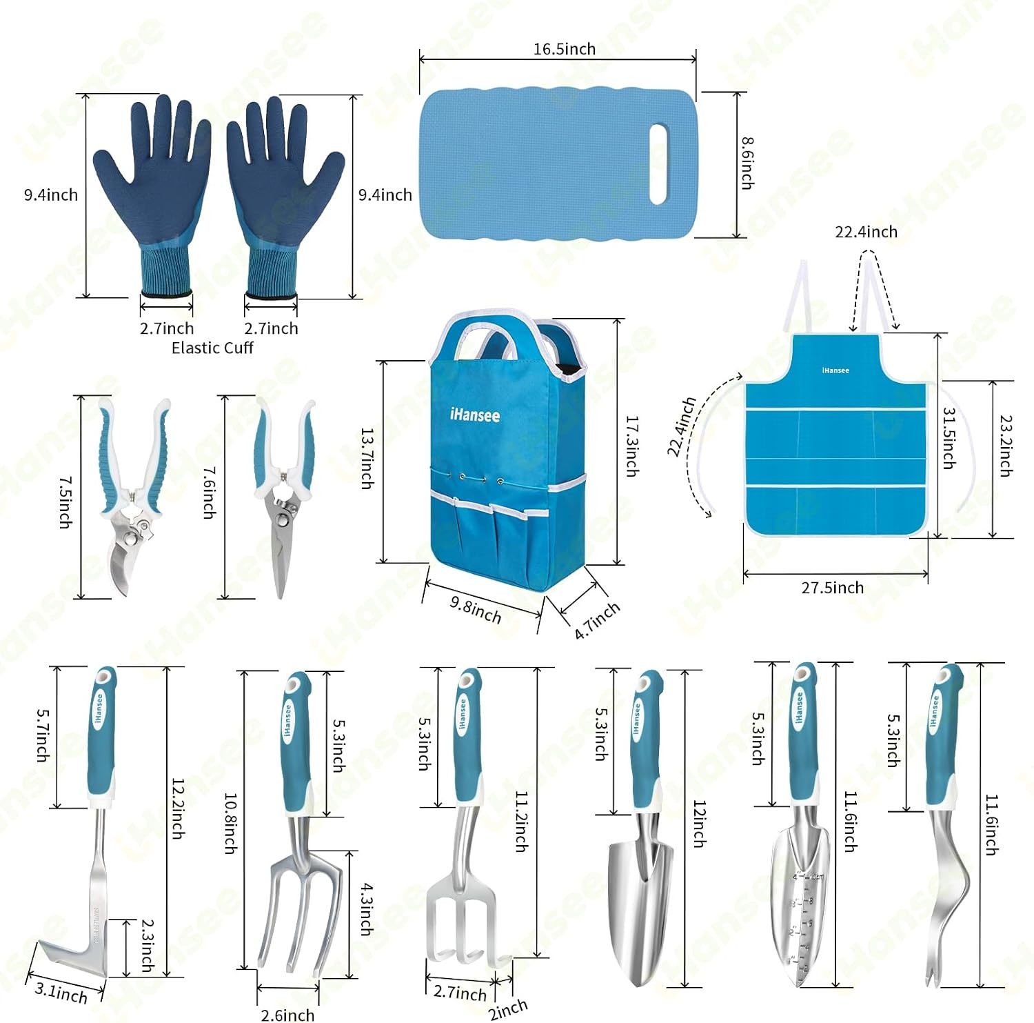12Pcs Blue Garden Tool Set Aluminum Tools Storage Bag Gift For Women