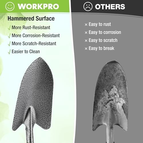 6-Piece Heavy Duty Garden Tool Set with Soft Rubber Handles, Trowel, Rakes & Hoe