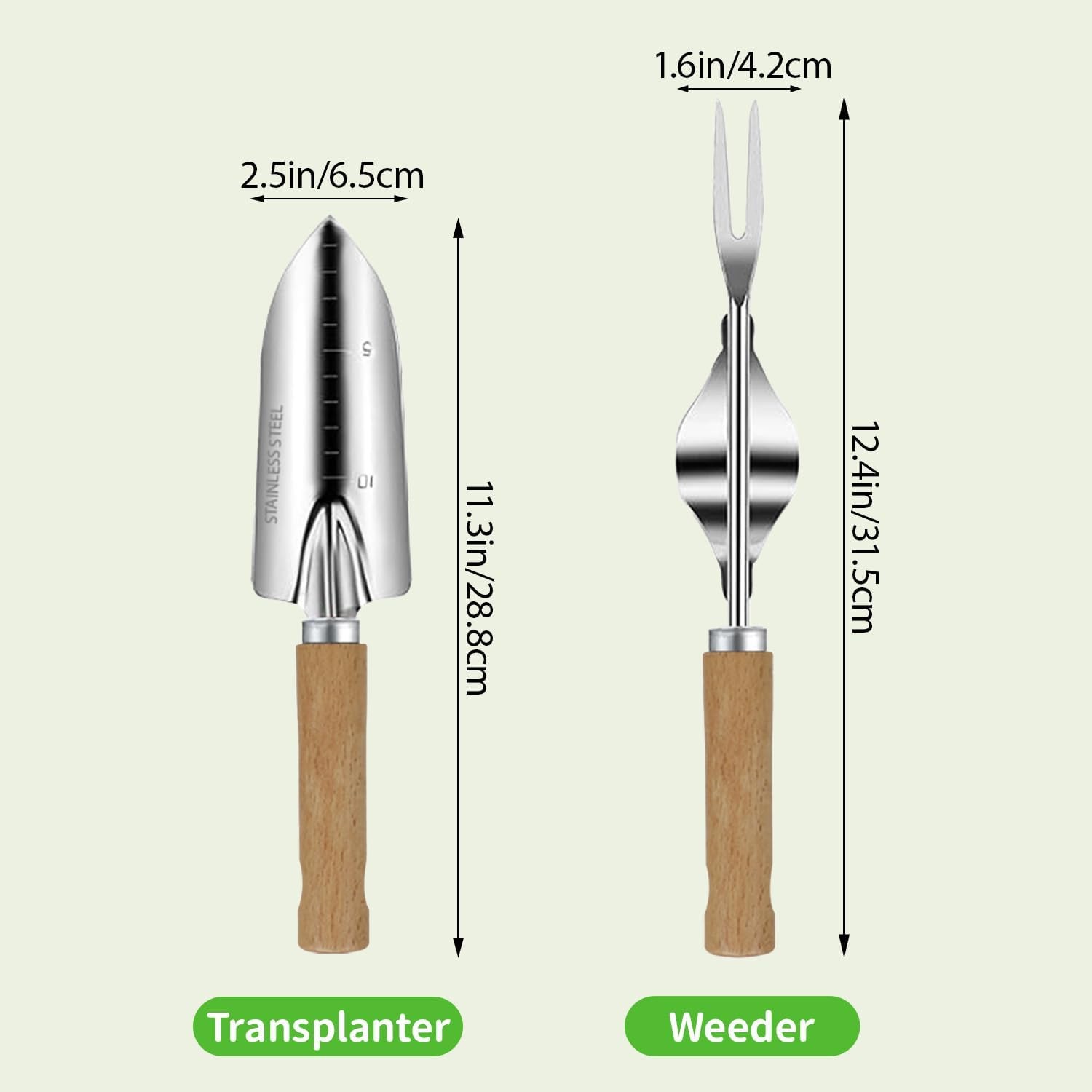 Garden Tool Set 2PCS Stainless Steel Hand Tools Wooden Handle Gardening Kit Gift