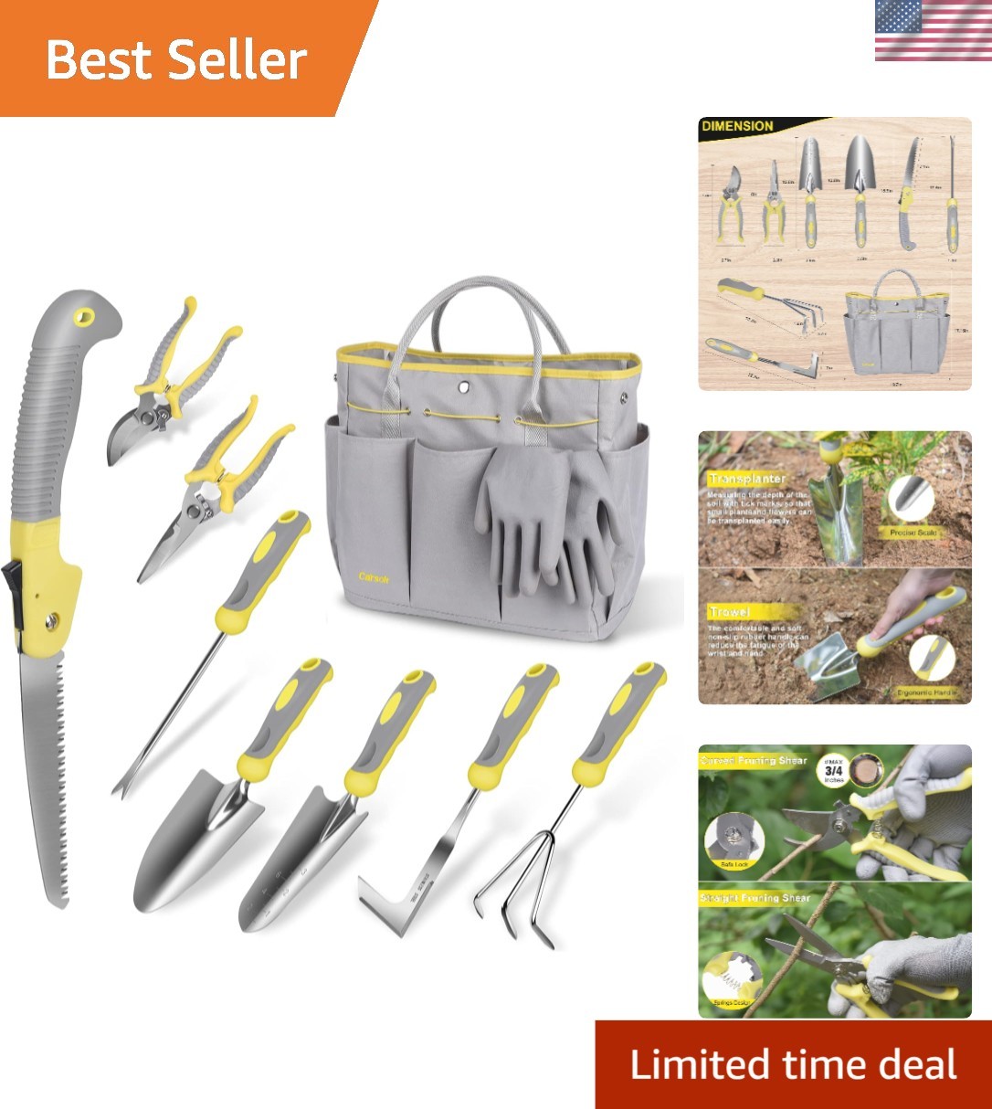 Ultimate 10-Piece Stainless Steel Gardening Tool Set with Durable Carry Bag