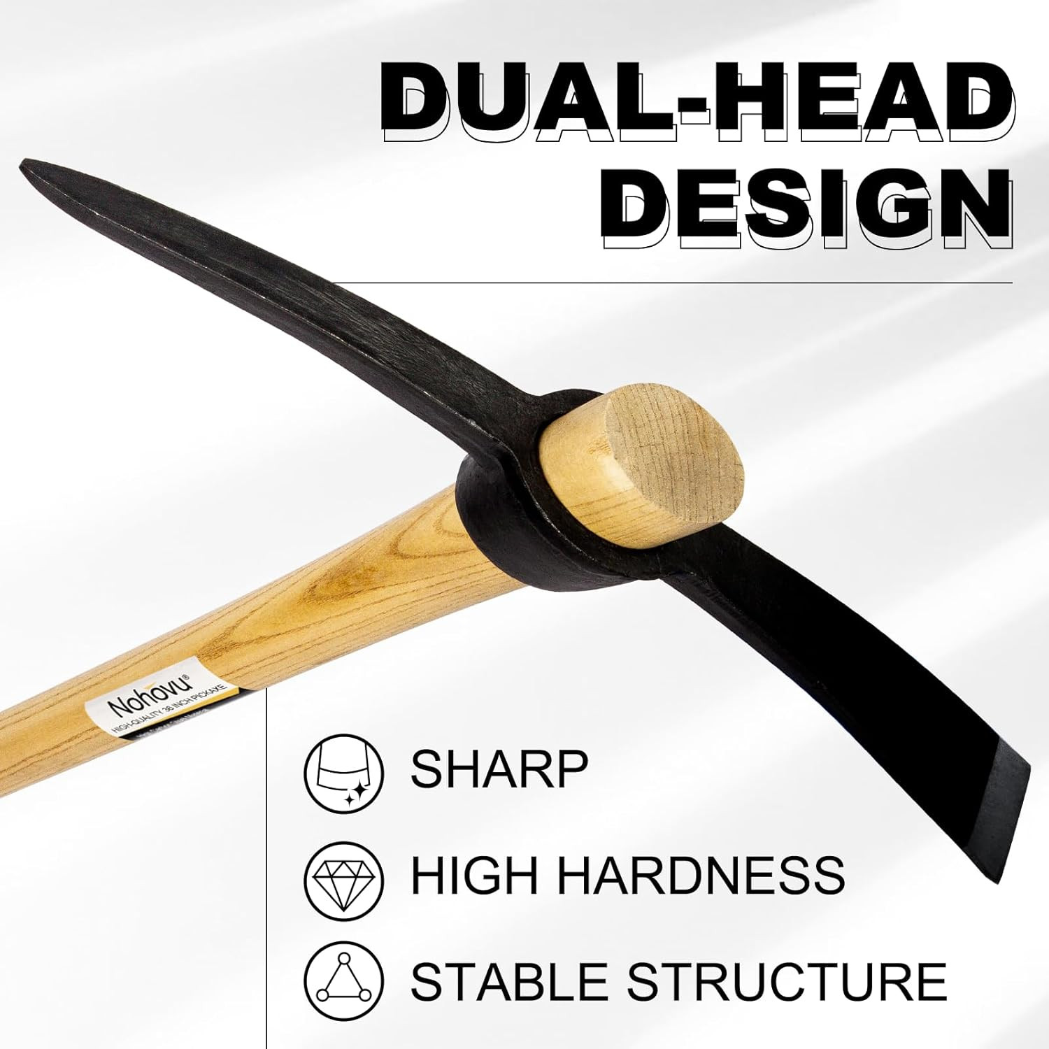 Pickaxe with Wood Handle, Heavy Duty Forged Steel Pick Axe for Digging, 36 Inche