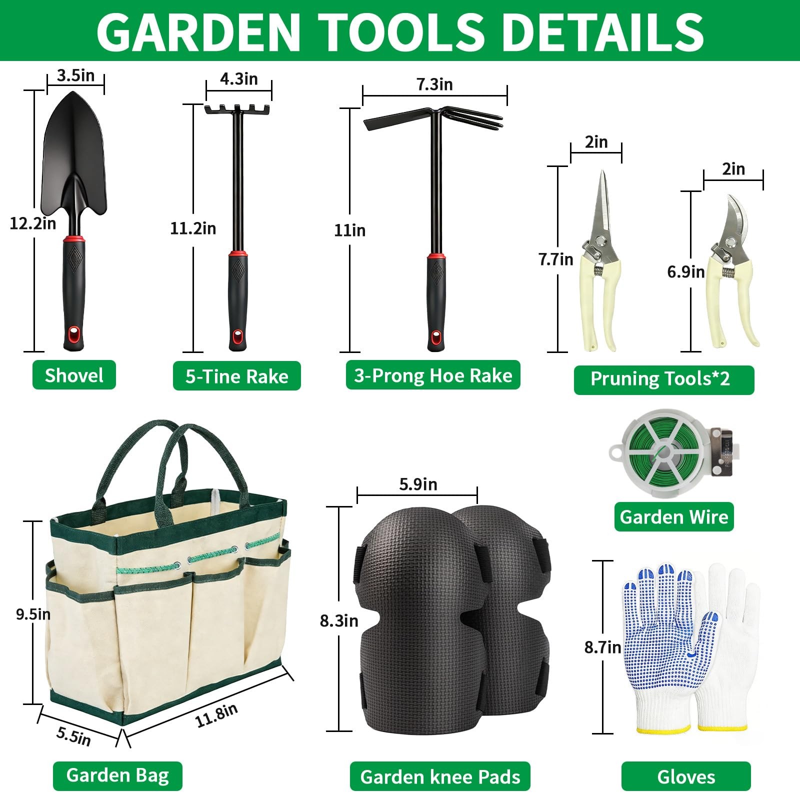 10 Pcs Gardening Tool Set – Heavy Duty Garden Kit with Stainless Steel Prunin…