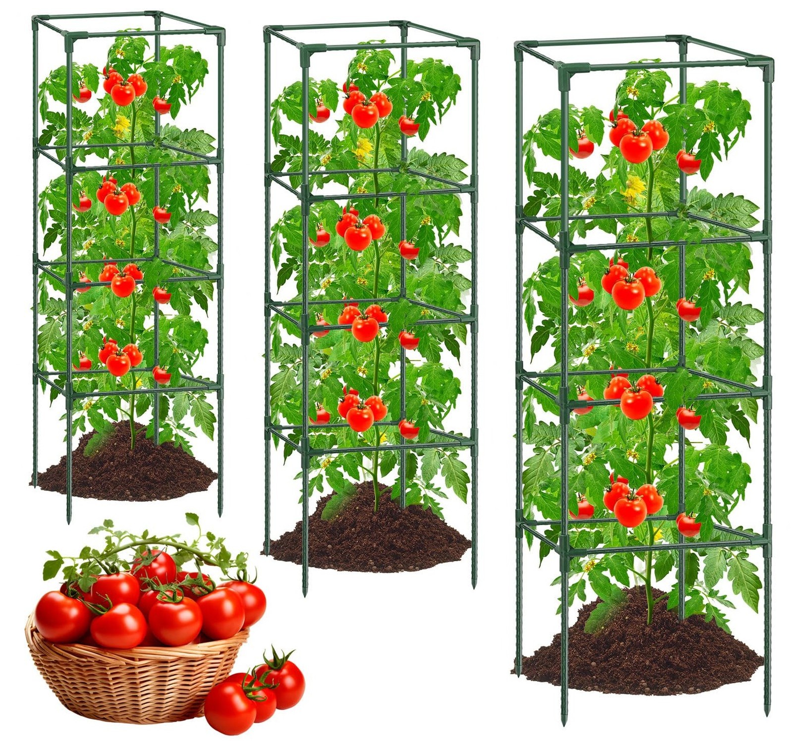 3Pack Tomato Cages for Garden,Square Tomato Plant Cage Support Heavy Duty Pol…