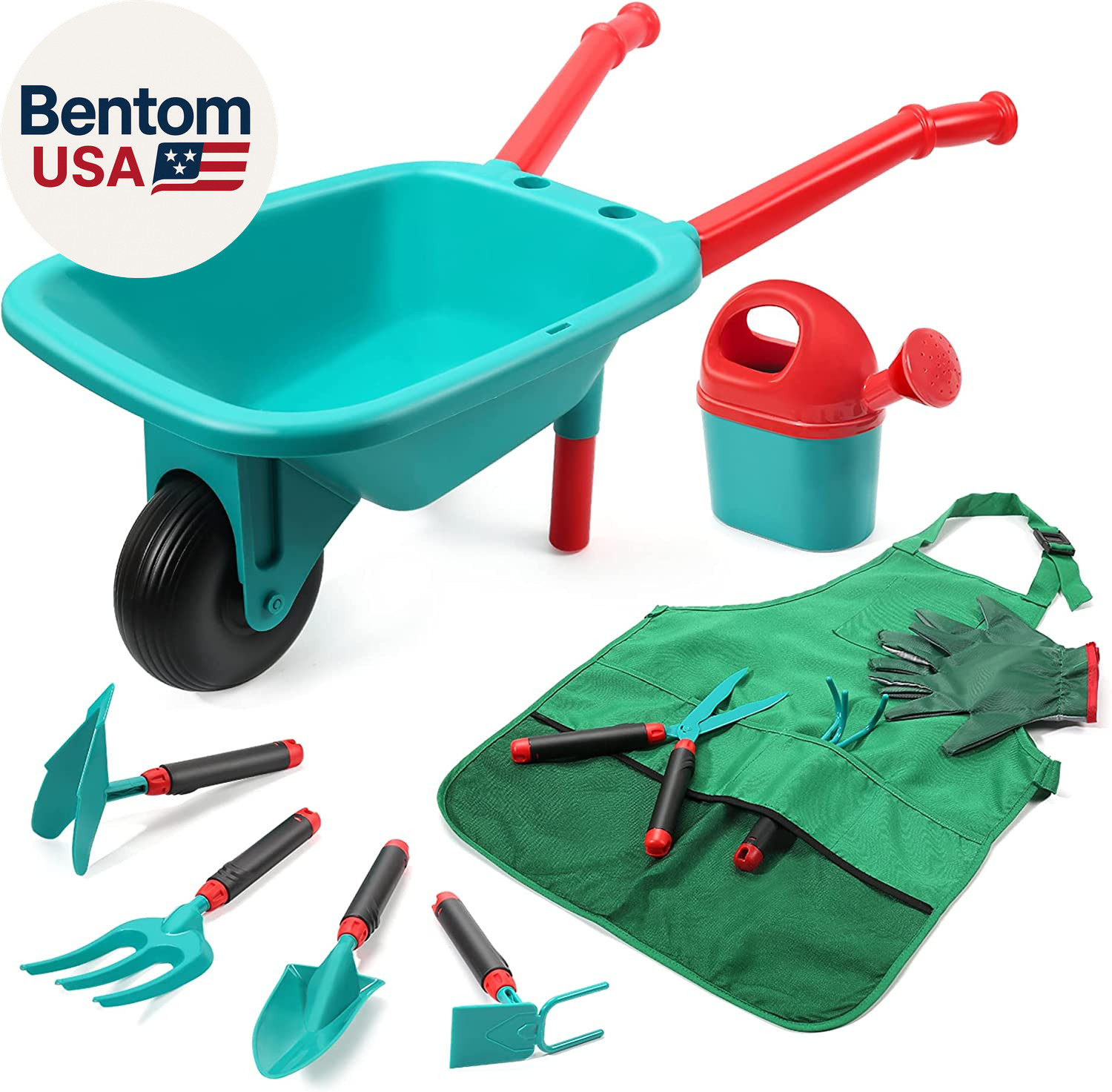 Kids Gardening Tool Set, Garden Toys with Wheelbarrow, Watering Can, Gardening G