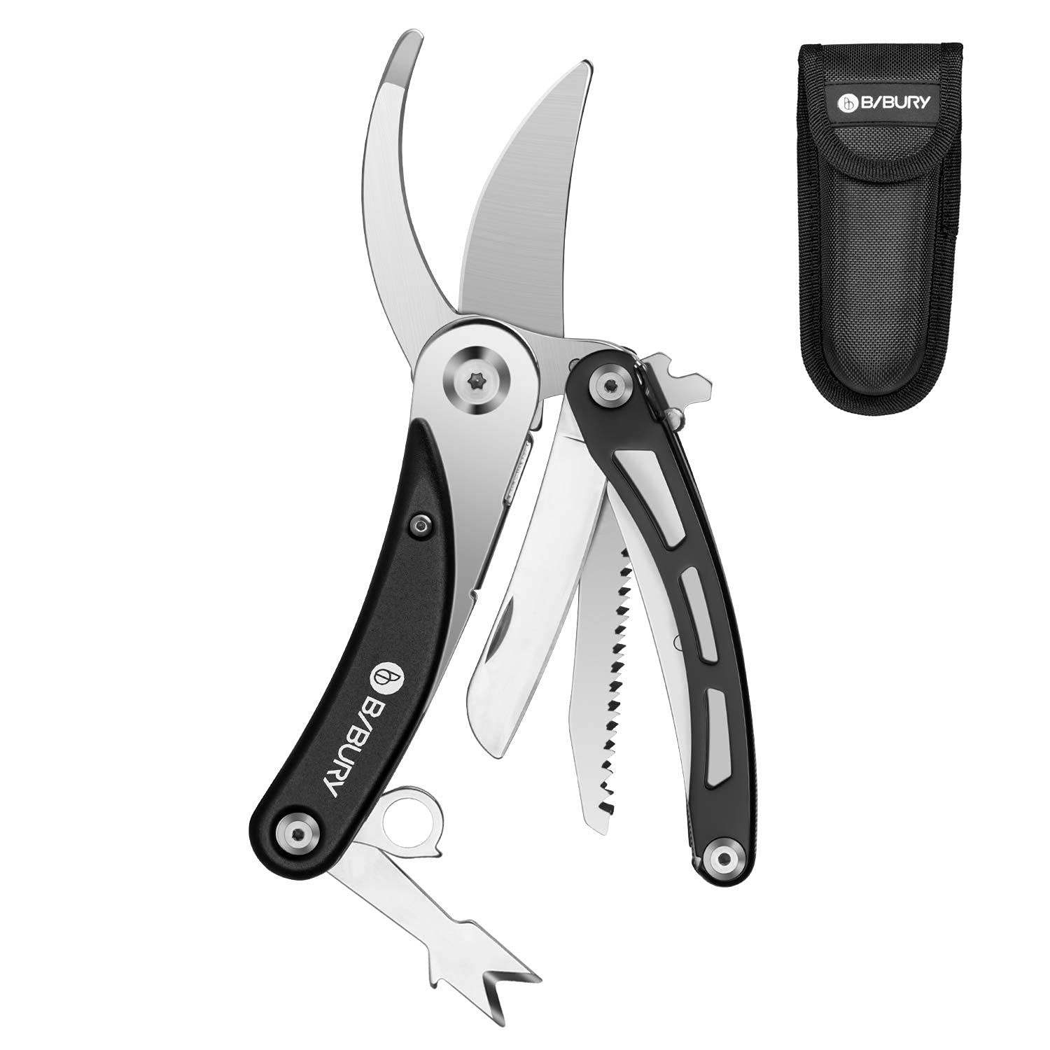 BIBURY Gardening Hand Pruners, 5 in 1 Multitools Folding Scissors 420 Stainle…