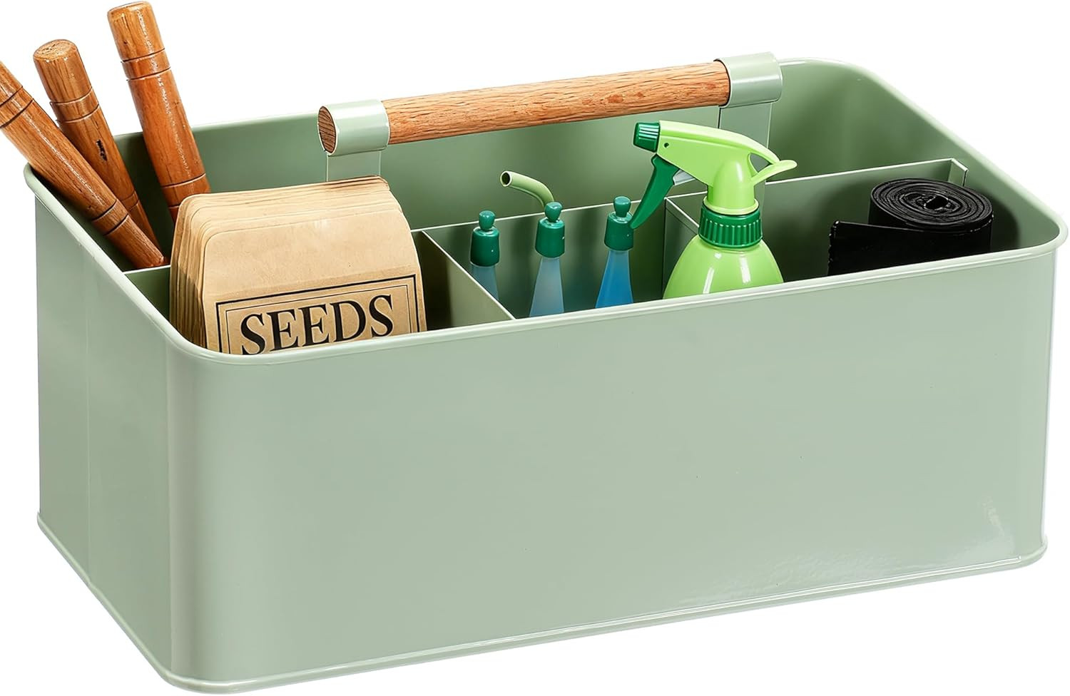 Gardening Tool Caddy, Garden Tool Basket with 4 Compartments, Metal Garden Caddy