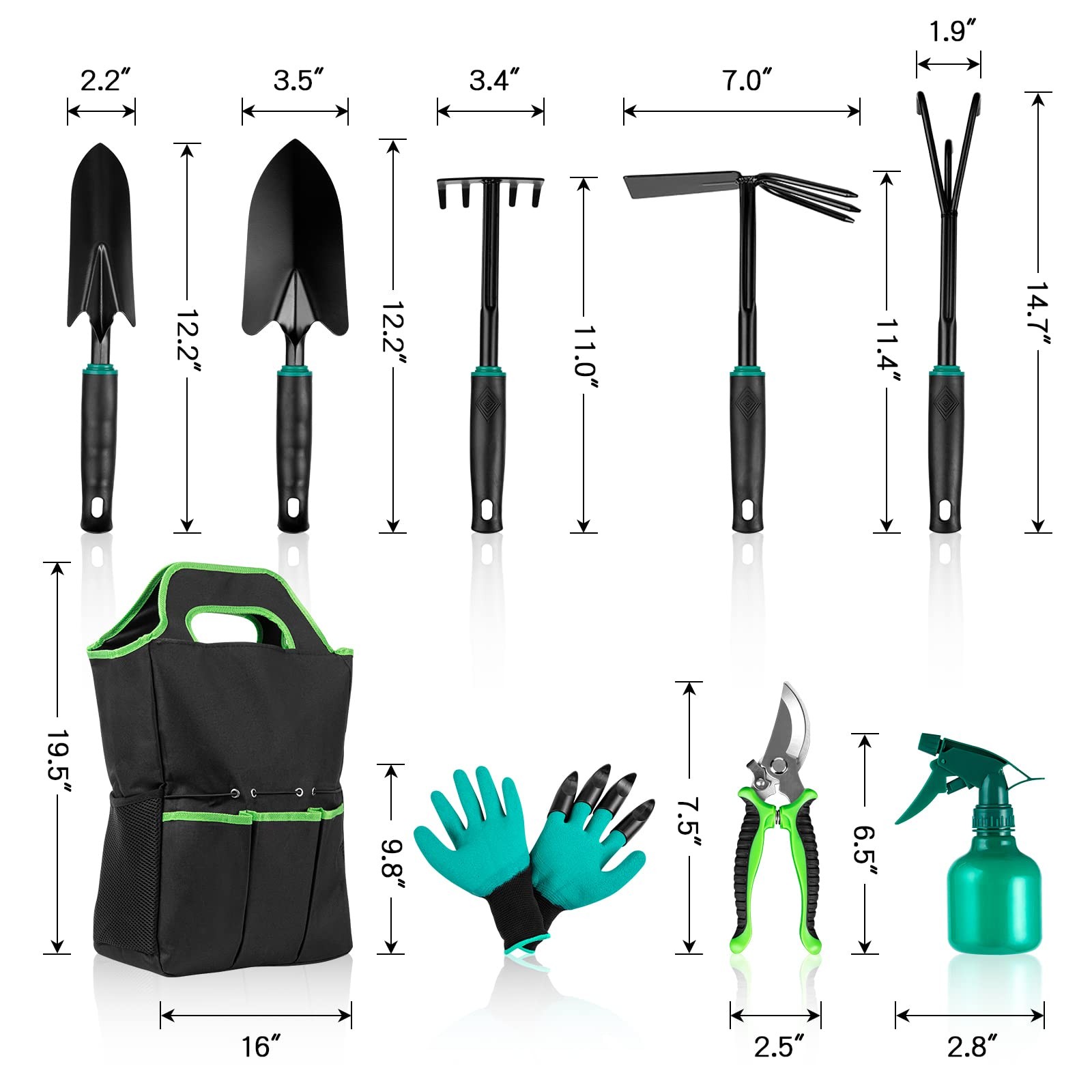 9 PCS Garden Tool Set Gardening Tool Kit for Digging, Planting and Pruning, G…