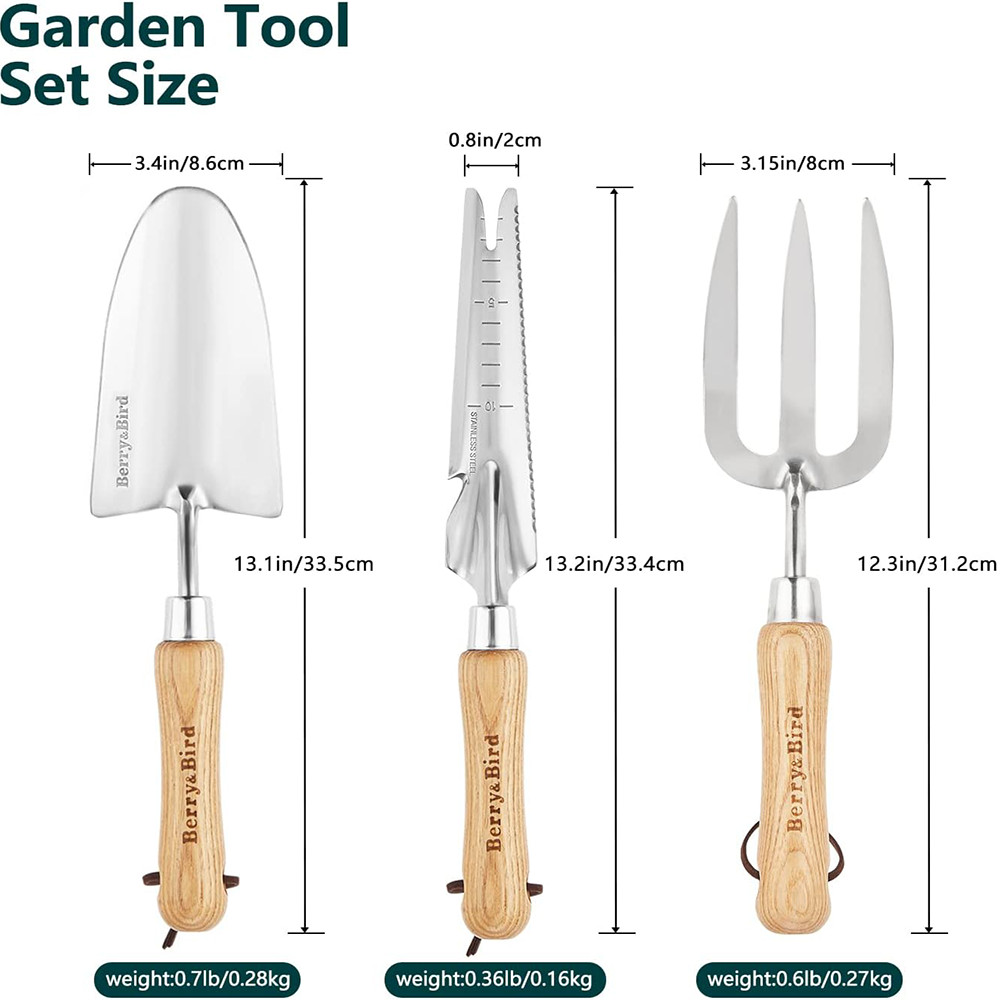Berry&Bird 3Pack Gardening Hand Tool Set Hand Shovel, Hand Fork & 5 in 1 Weeder